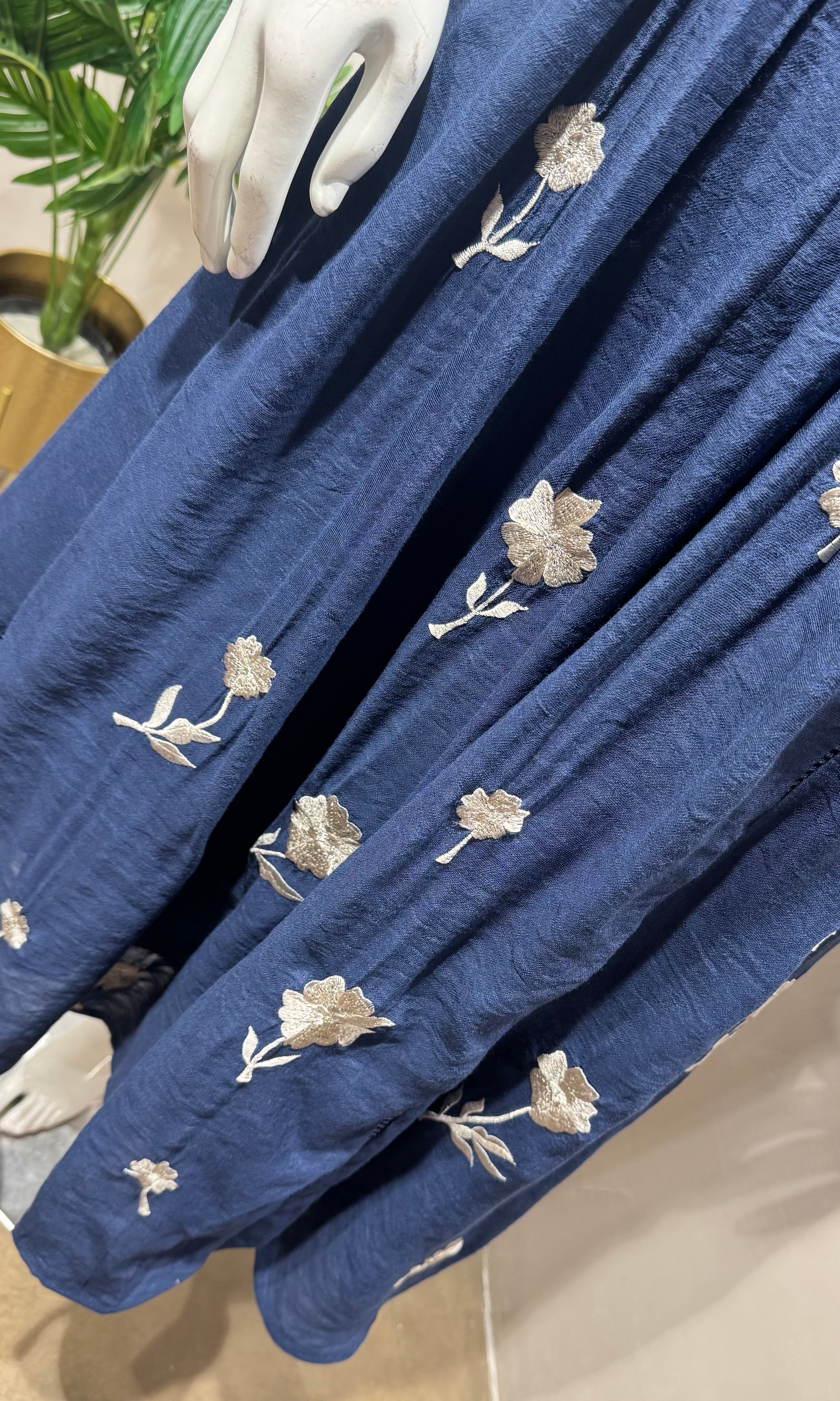 Navy Blue Pleated Cotton Kurta