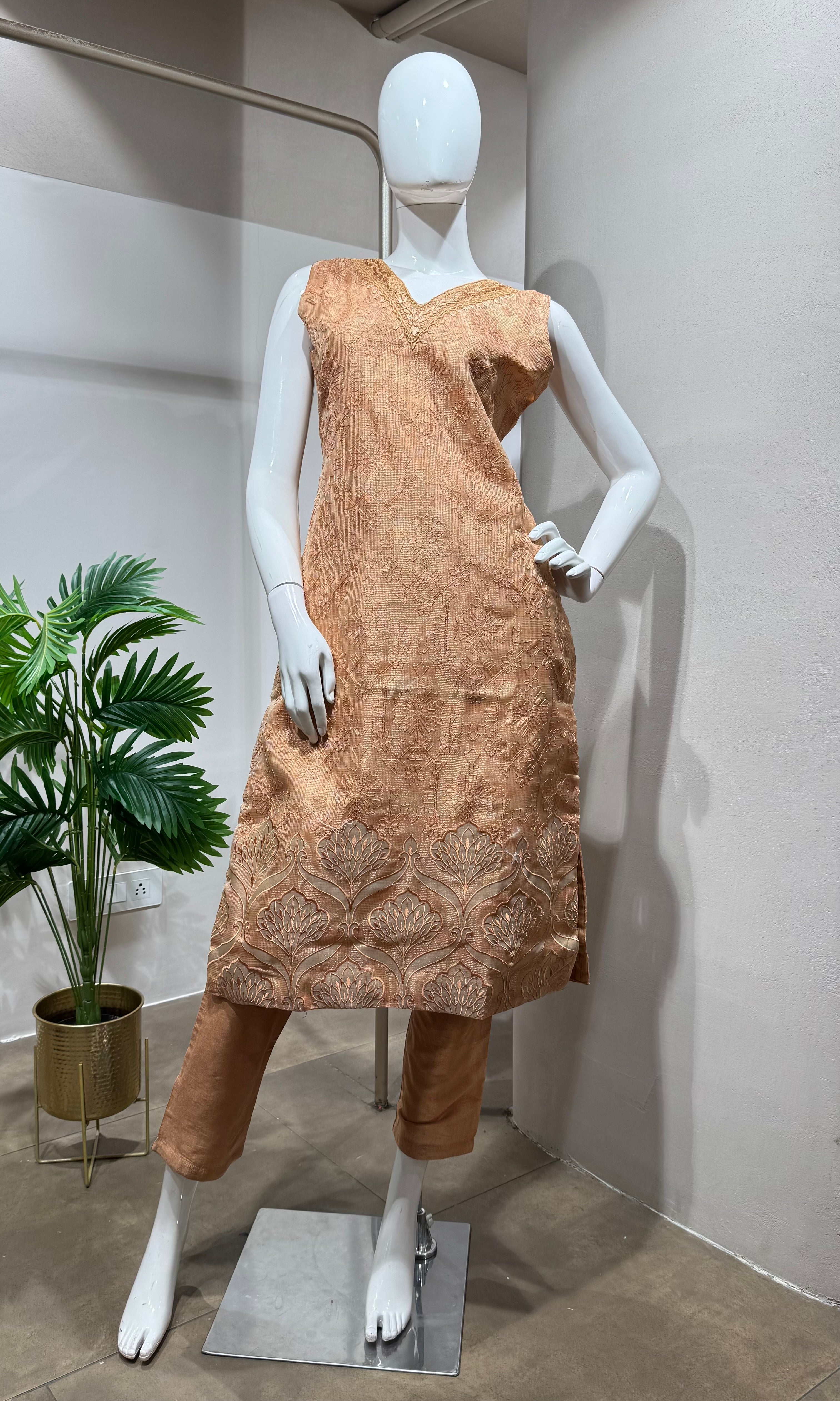 Peach Shimmer Tissue Suit with DUPATTA
