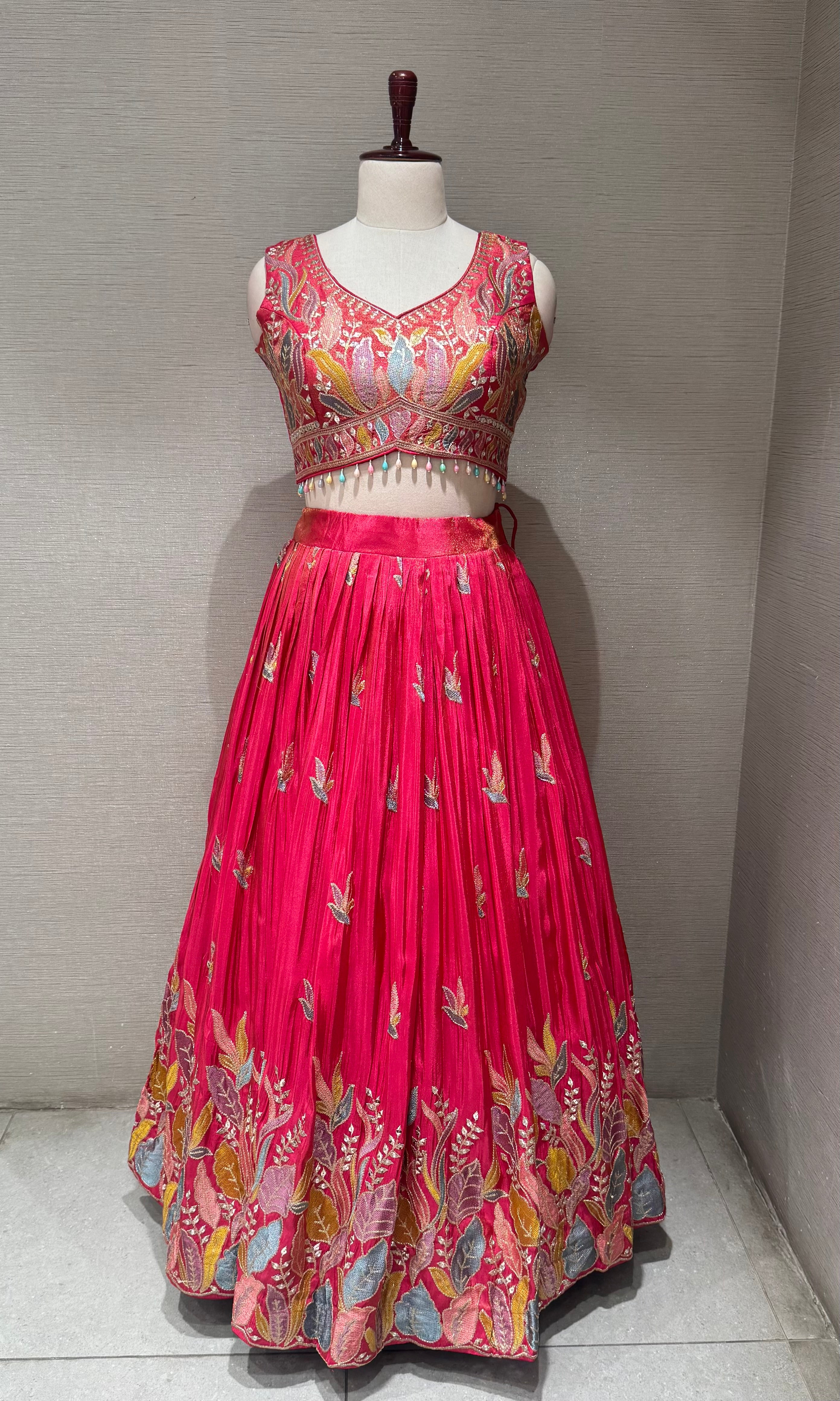 Pink Tissue silk Floral Print Lehenga Set