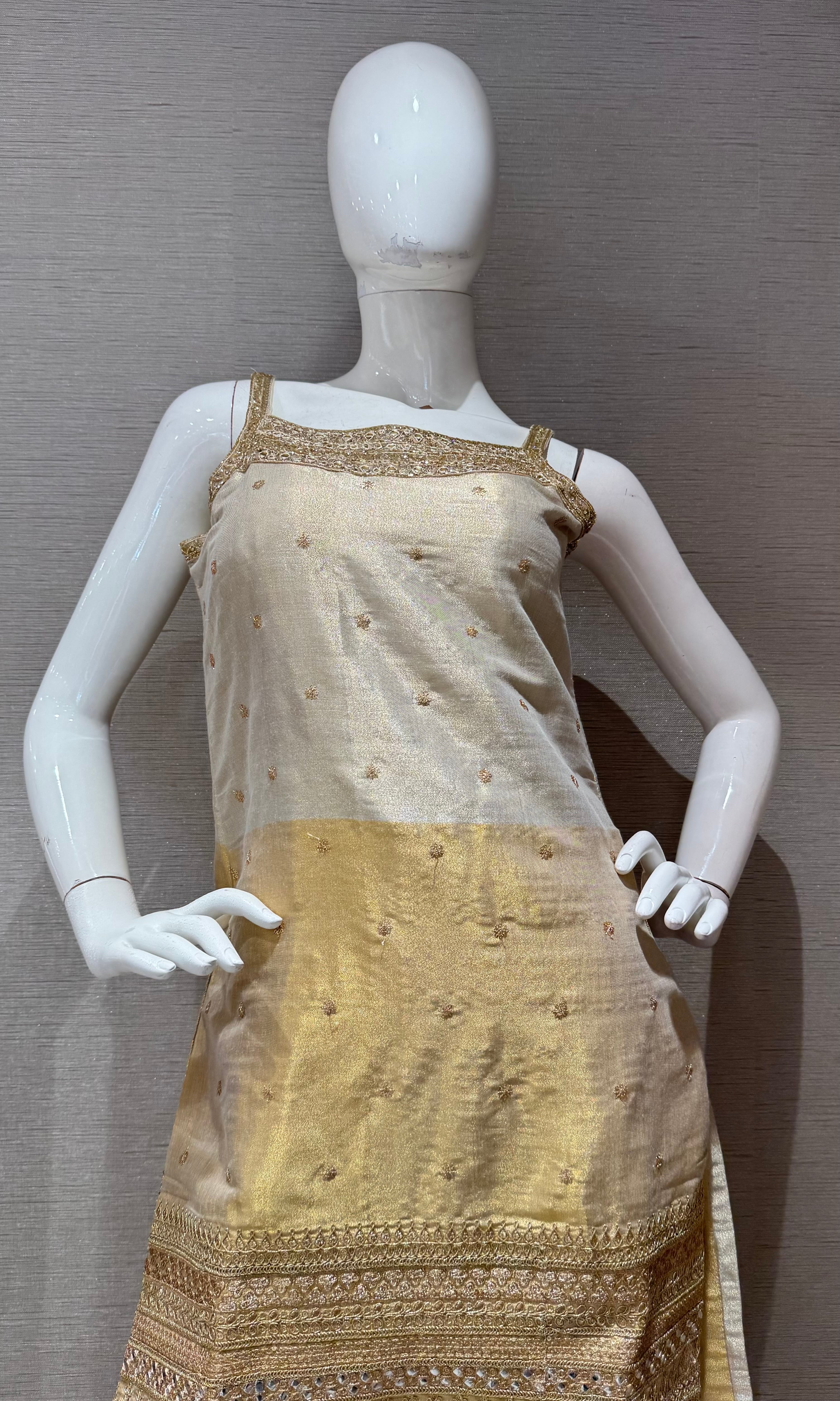 Golden Cream Embroidered Sharara Set