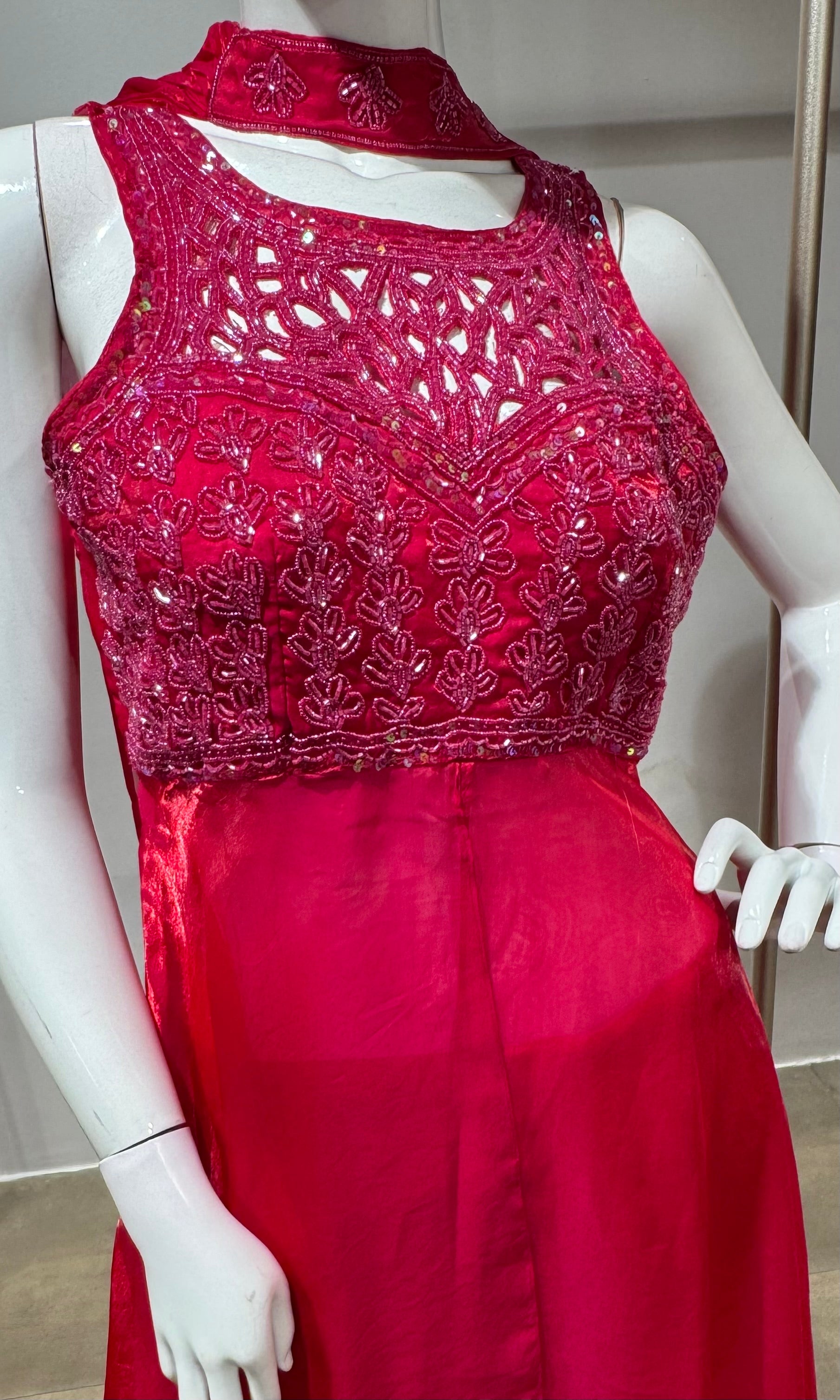Rani Pink Front Slit Anarkali Palazzo Set