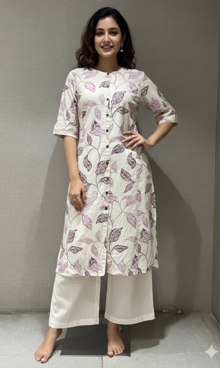 Purple FLORAL PRINT KURTI WITH BOTTOM