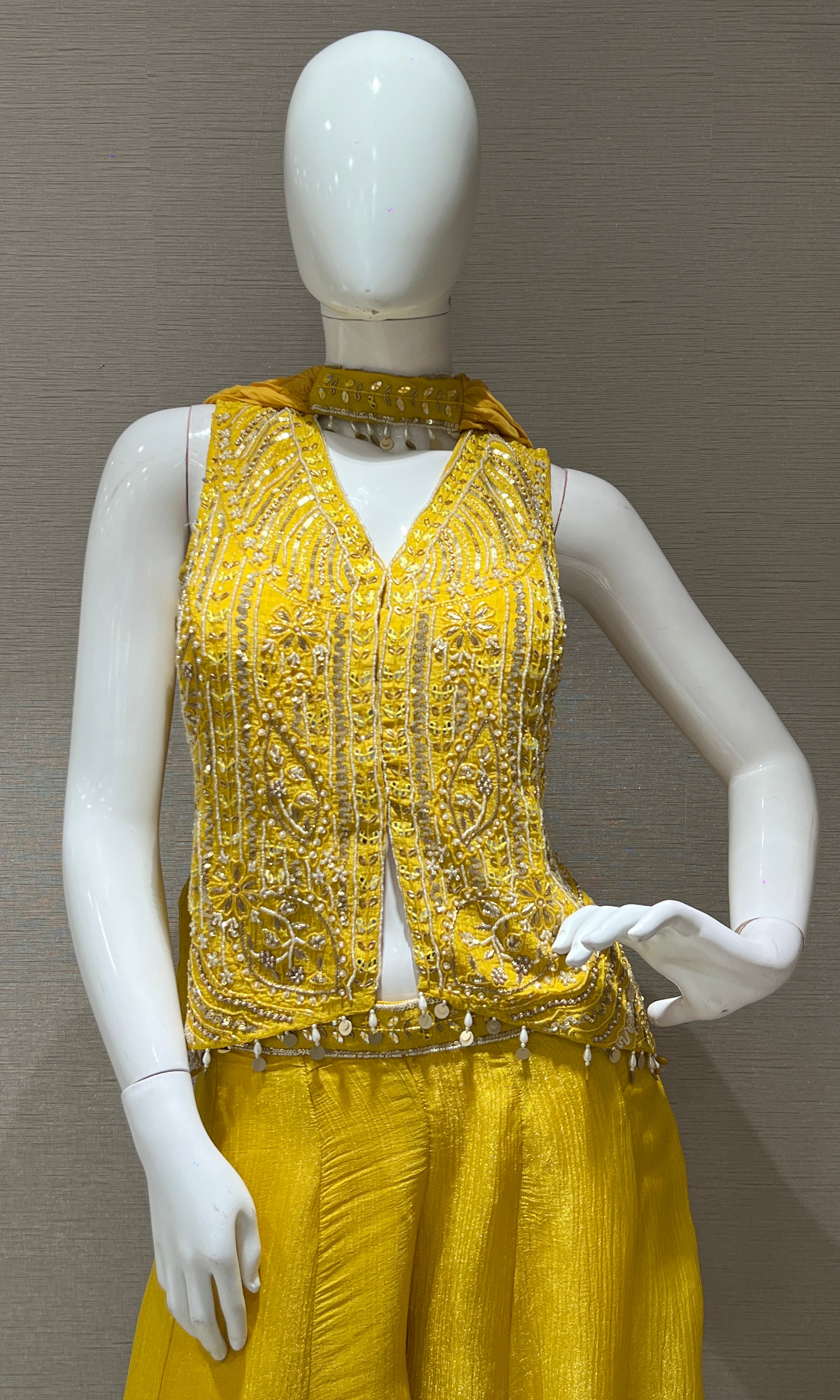 yellow embellished palazzo set