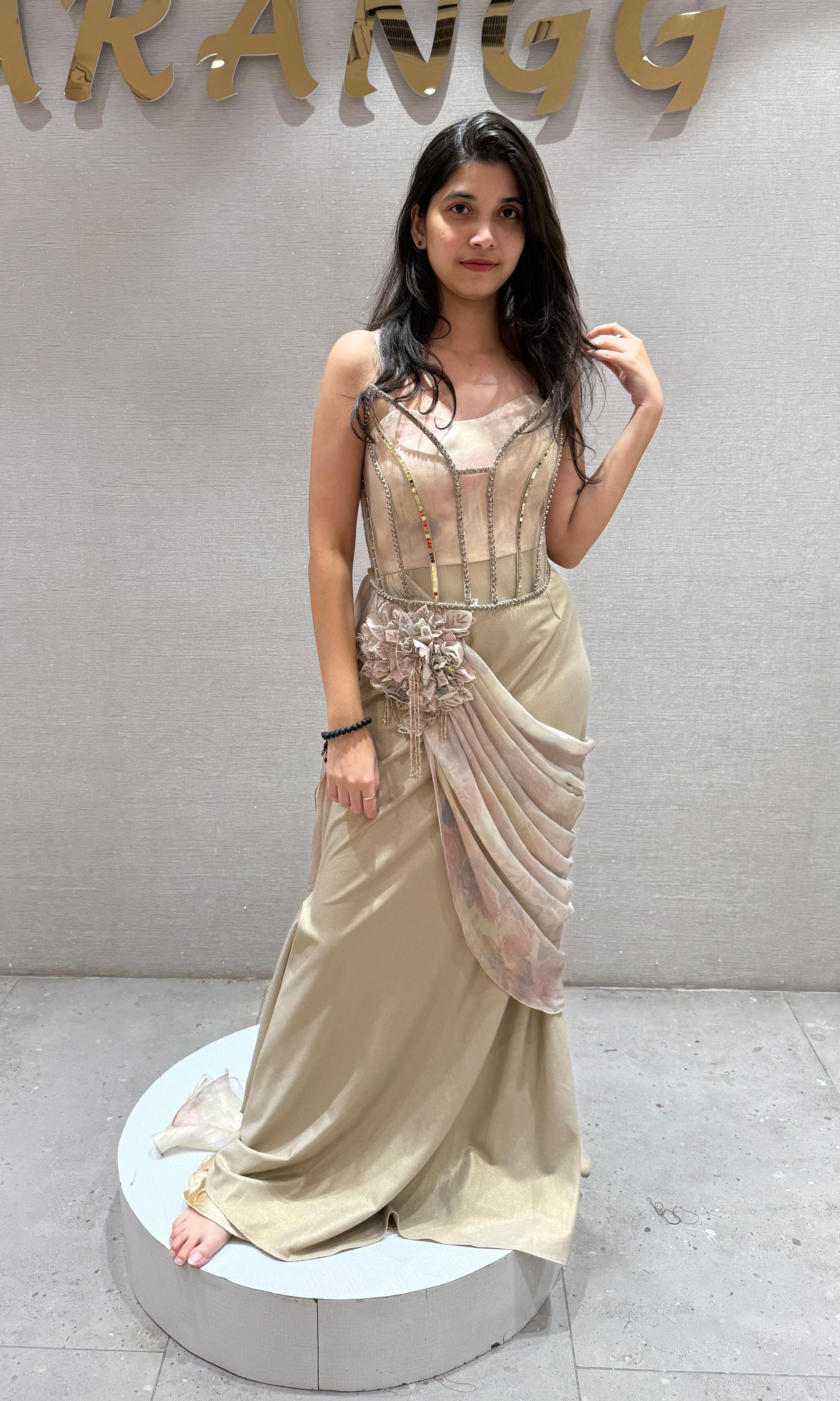 Fawn Gold Corset Draped Gown