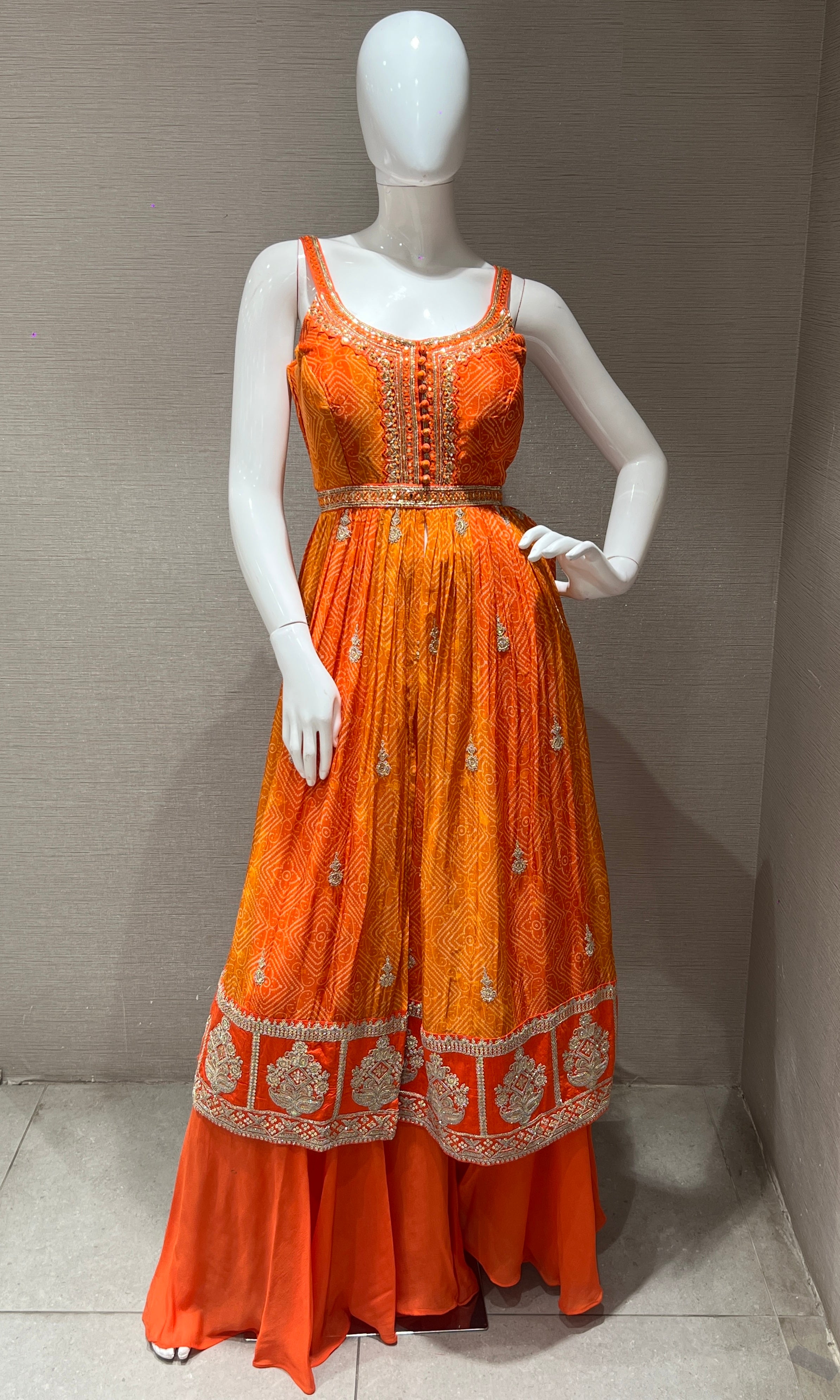 Orange front slit kurta with palazzo pants