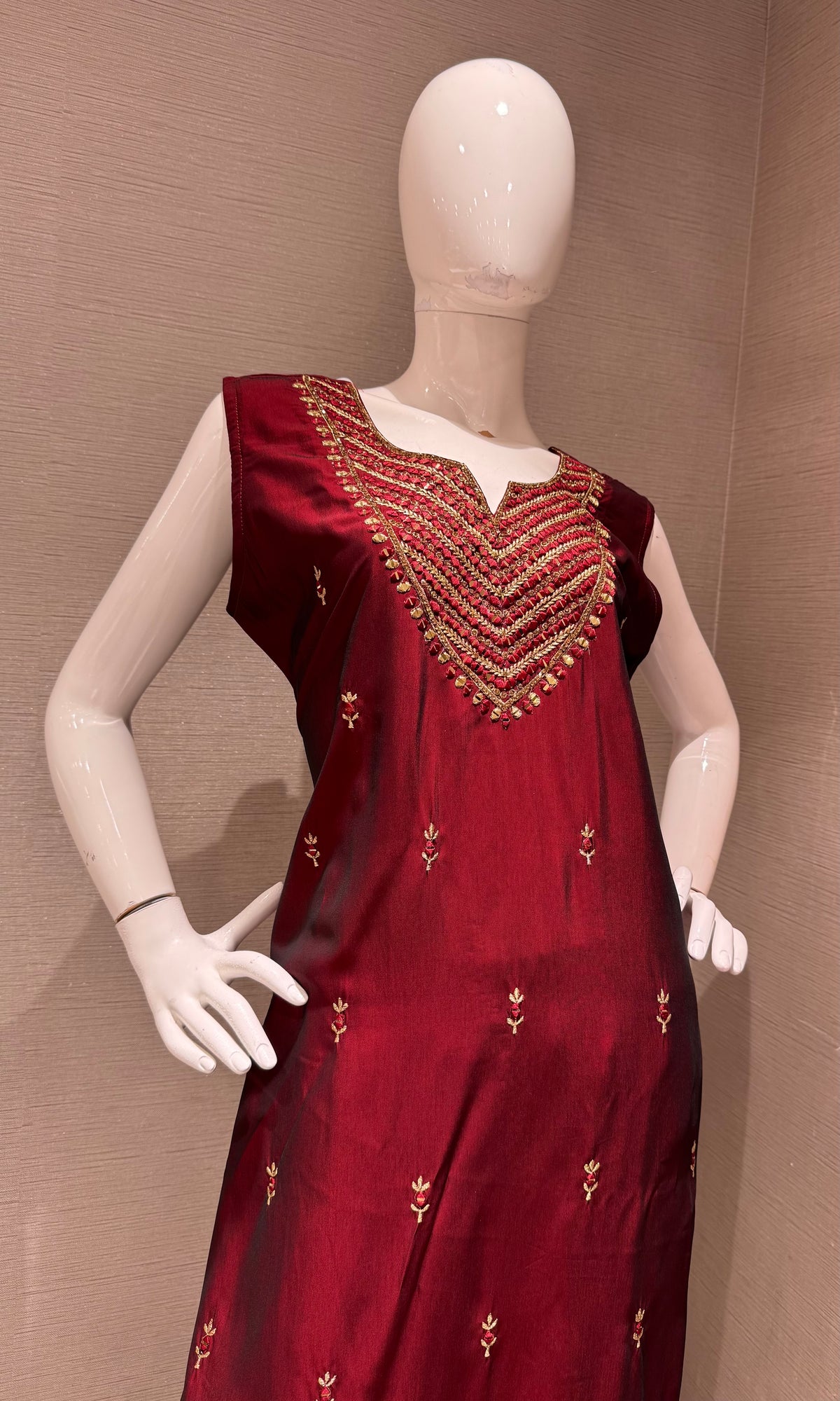 Maroon Golden Silk Embroidered Kurta Set