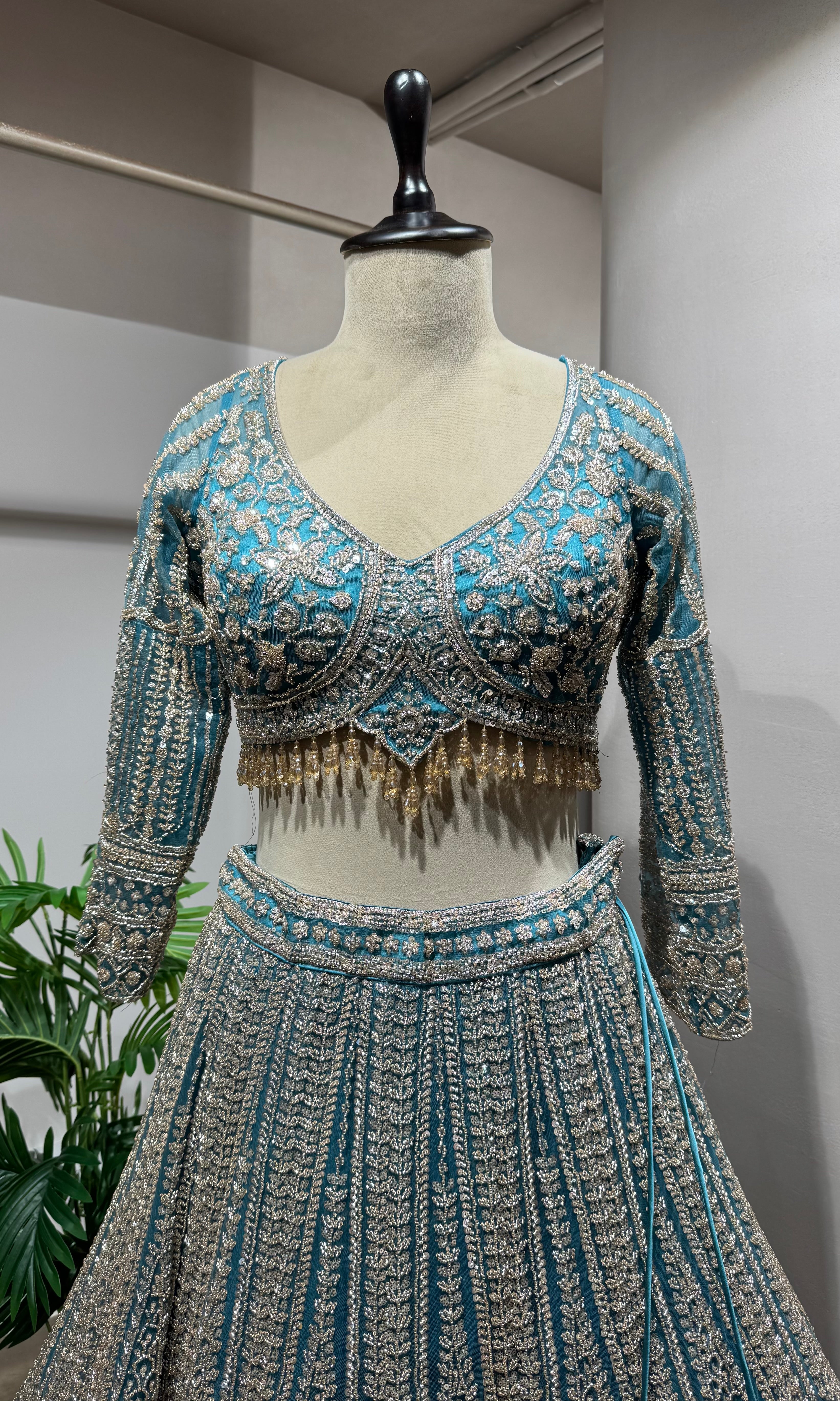 BLUE silver embroidered BRIDAL LEHENGA