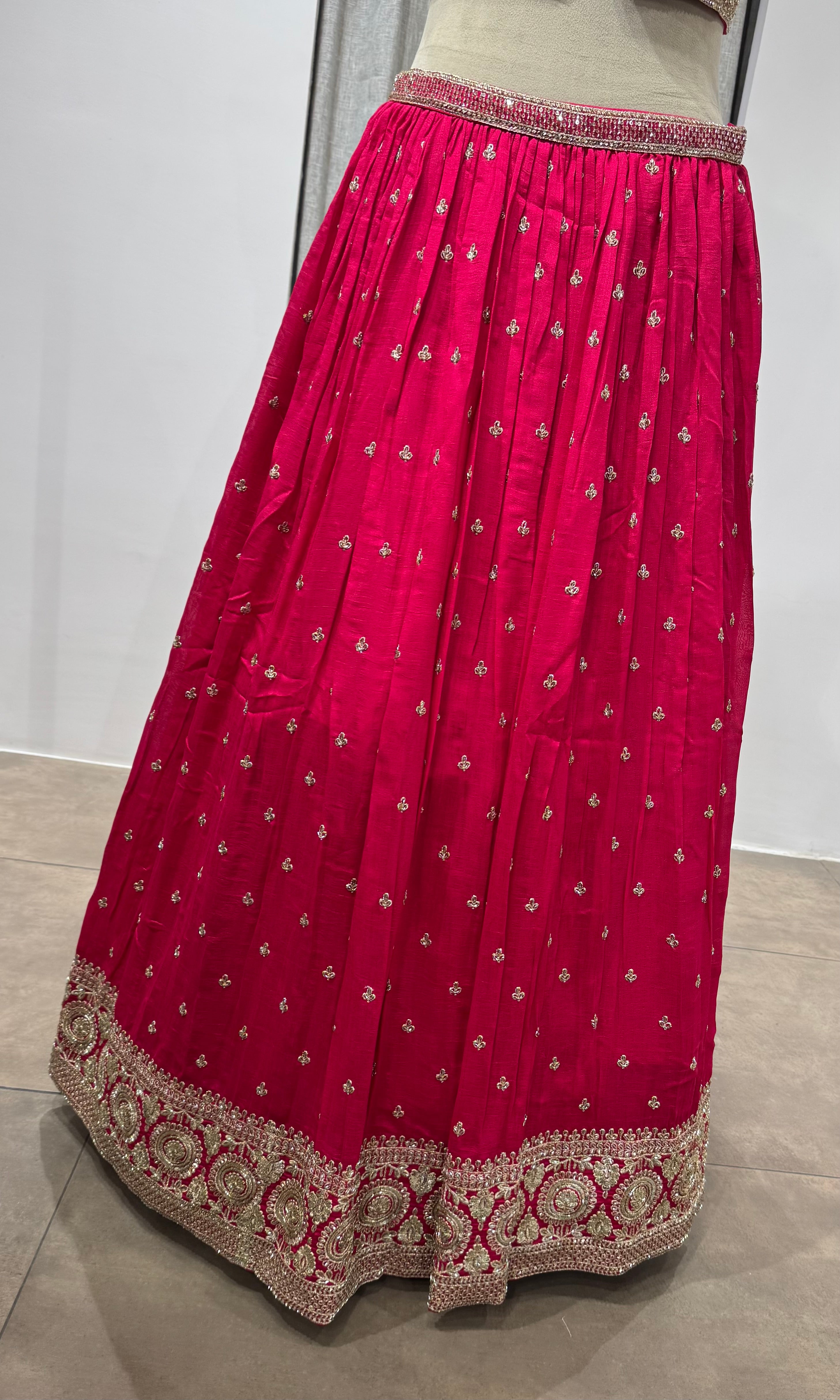 Rani pink Golden Ethnic Lehenga set