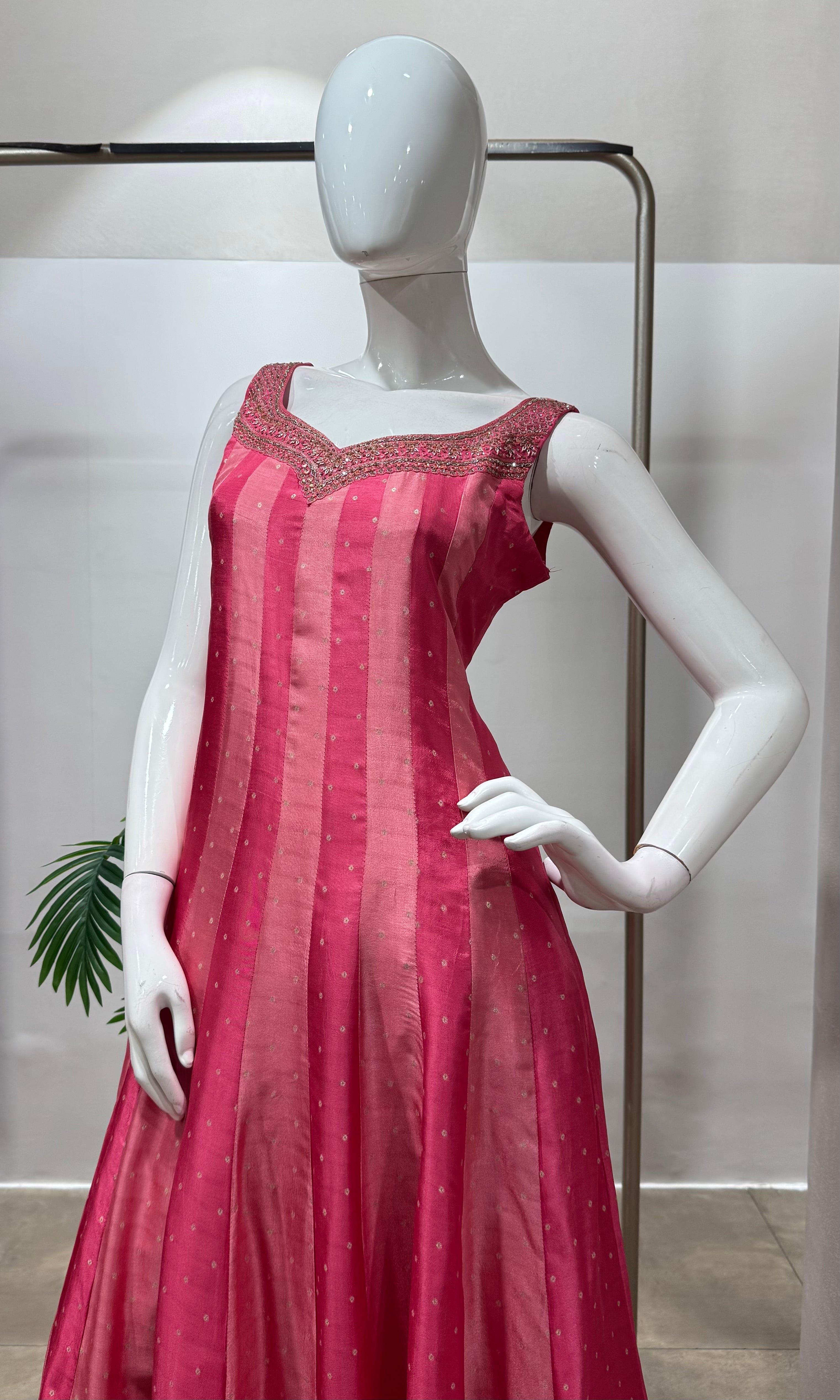 Light pink striped anarkali set