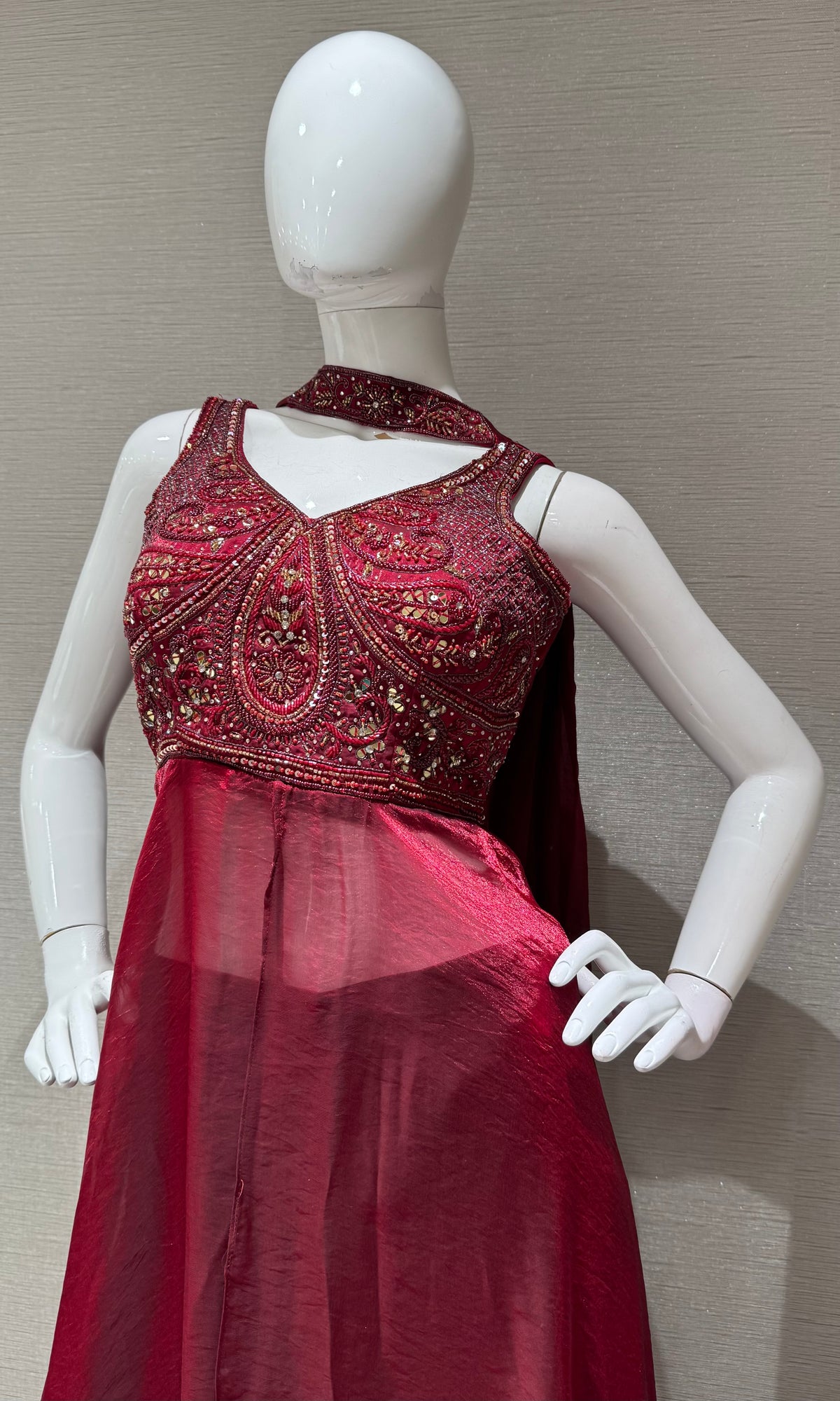 Maroon front slit anarkali with palazzo pants