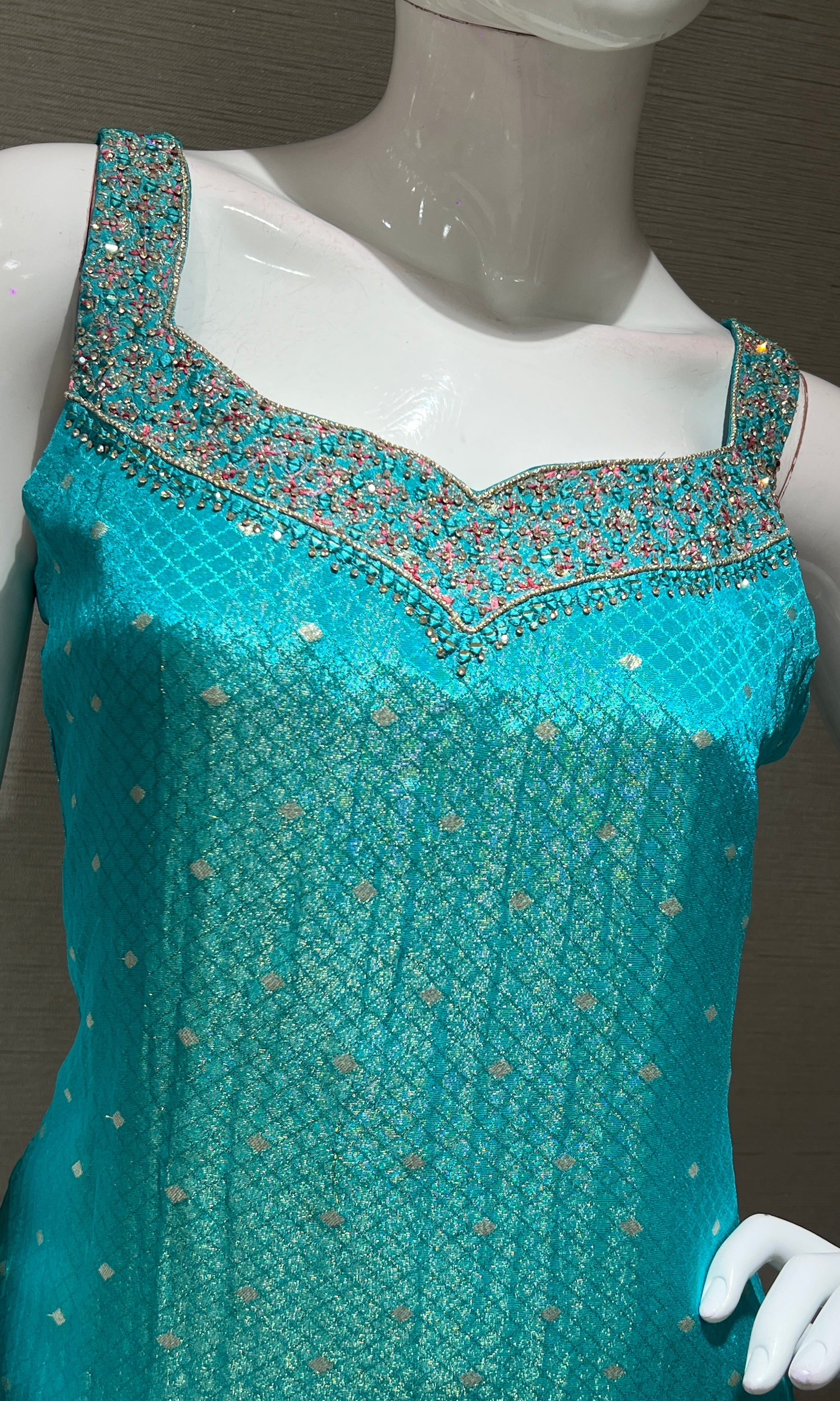 Sea blue kurta set with floral printed dupatta