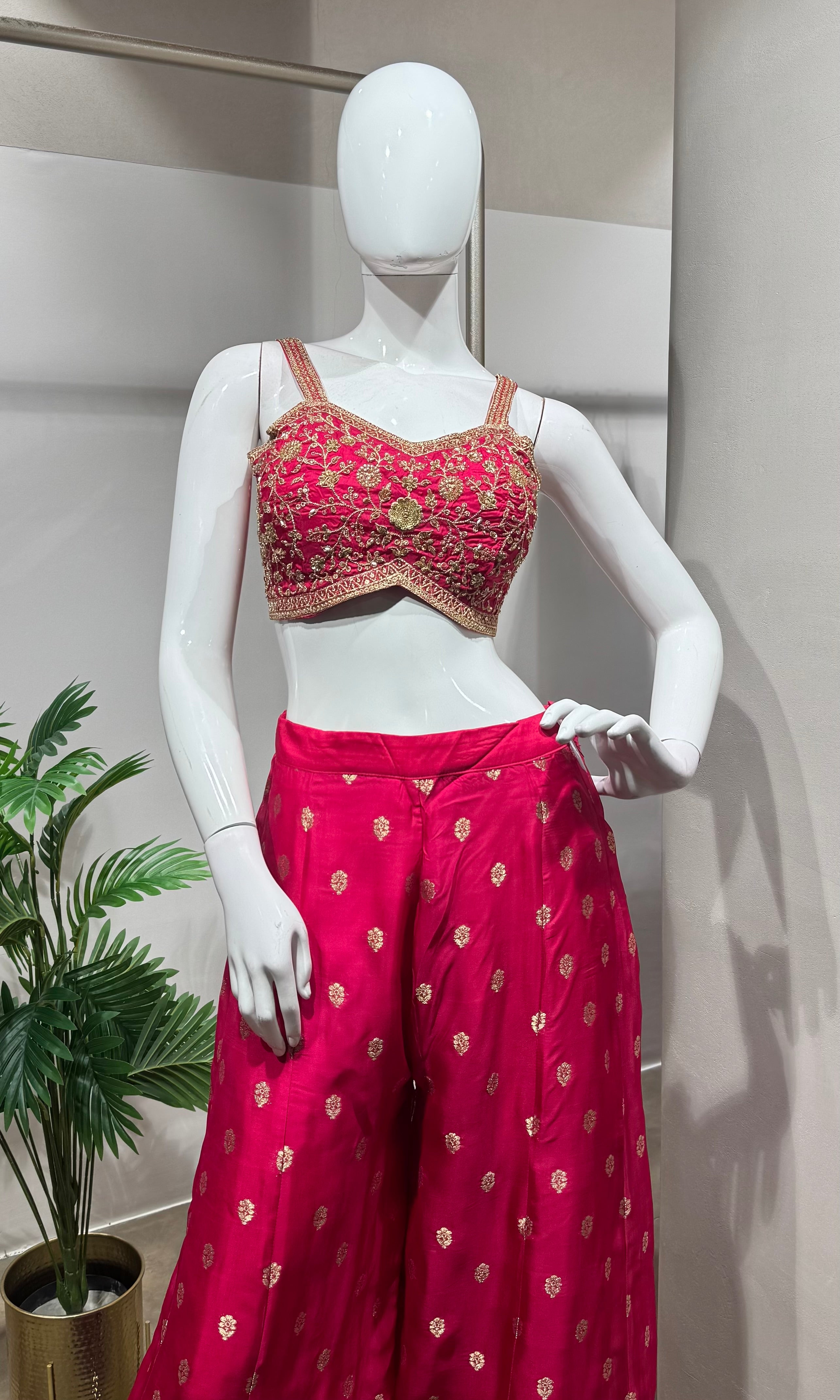 Pink Embroidered Palazzo with Shrug