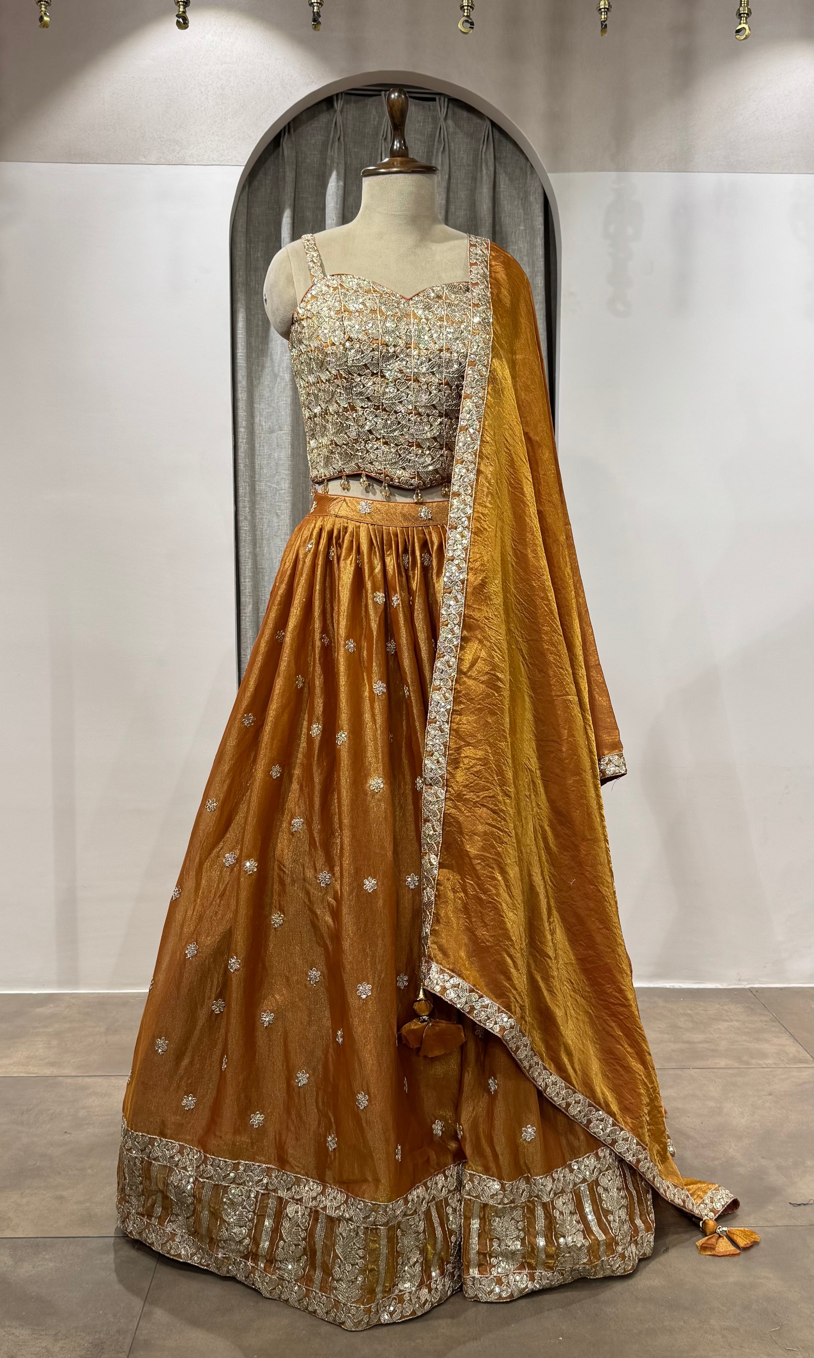 Rust Tissue Silk Elegance lehenga set