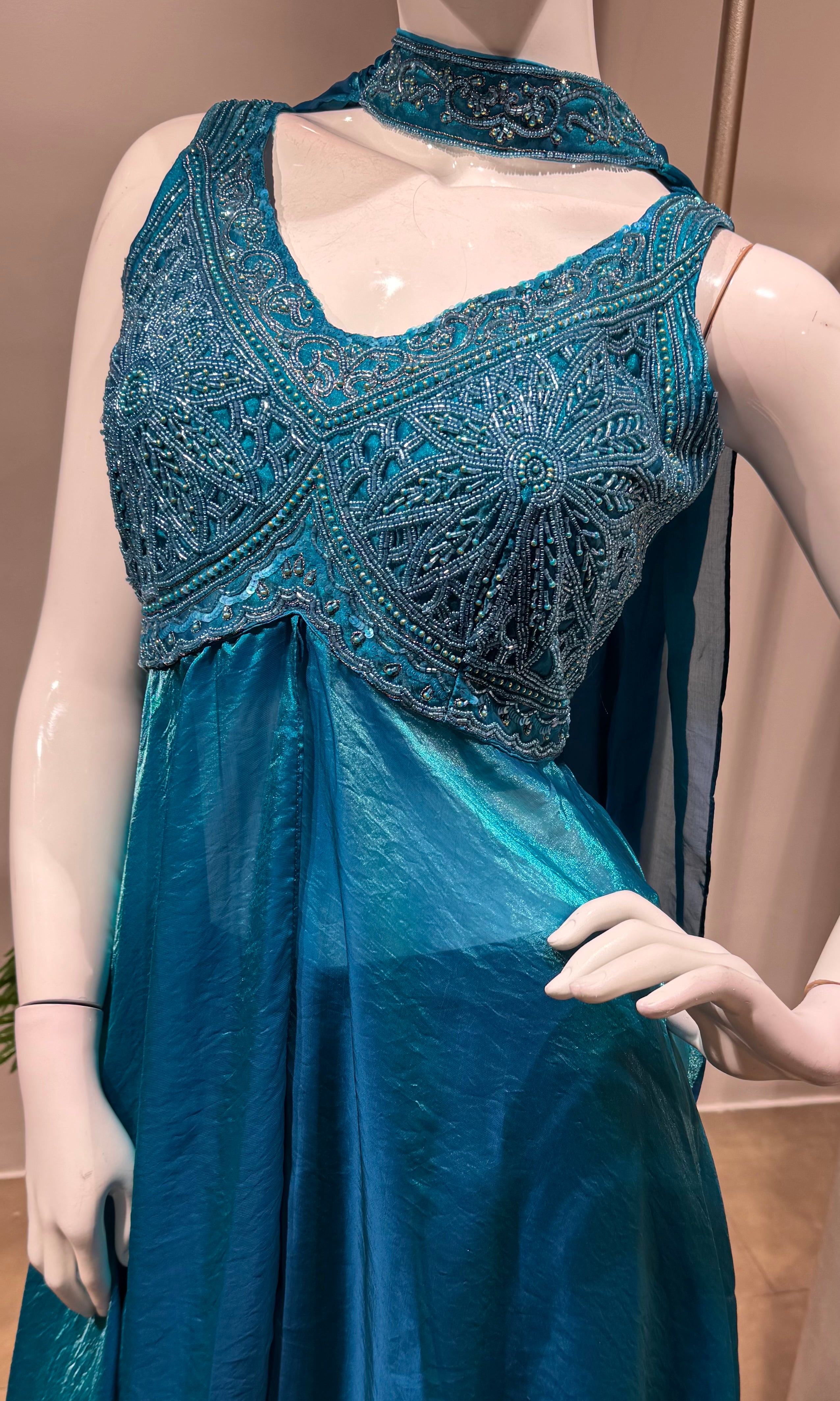 RAMA BLUE EMBROIDERY SHIMMER PALAZZO SET