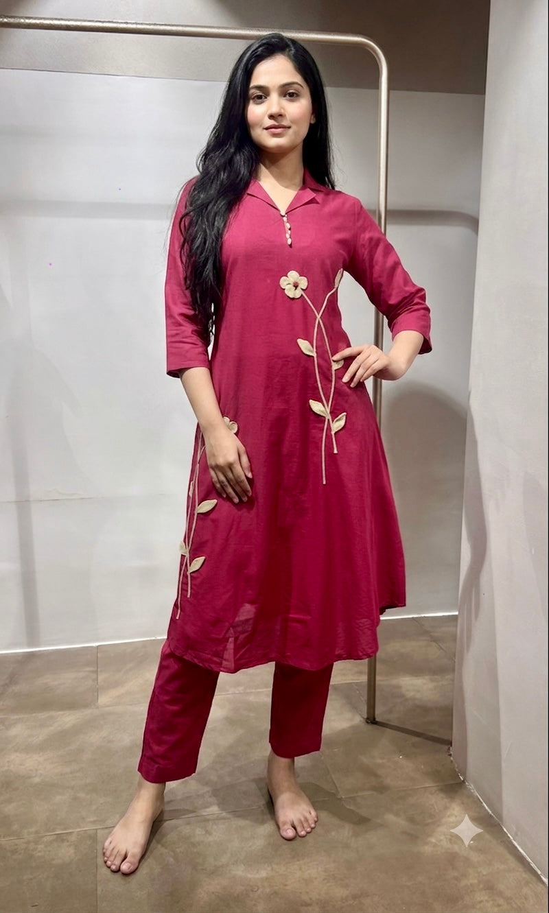 Deep Pink Cotton Silk Ethnic Cord Set