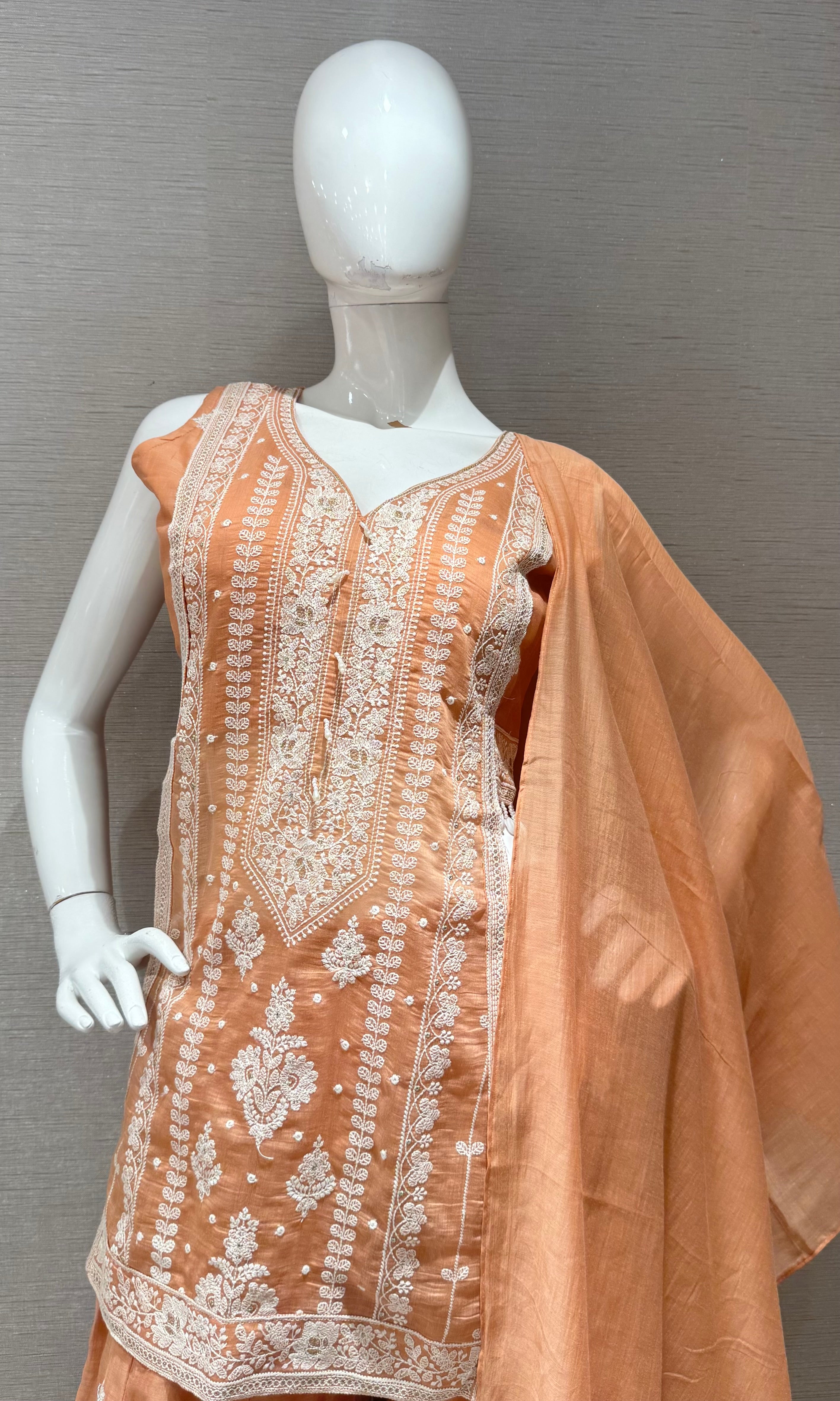 Dusty Peach Embroidered Ethnic Palazzoo Set