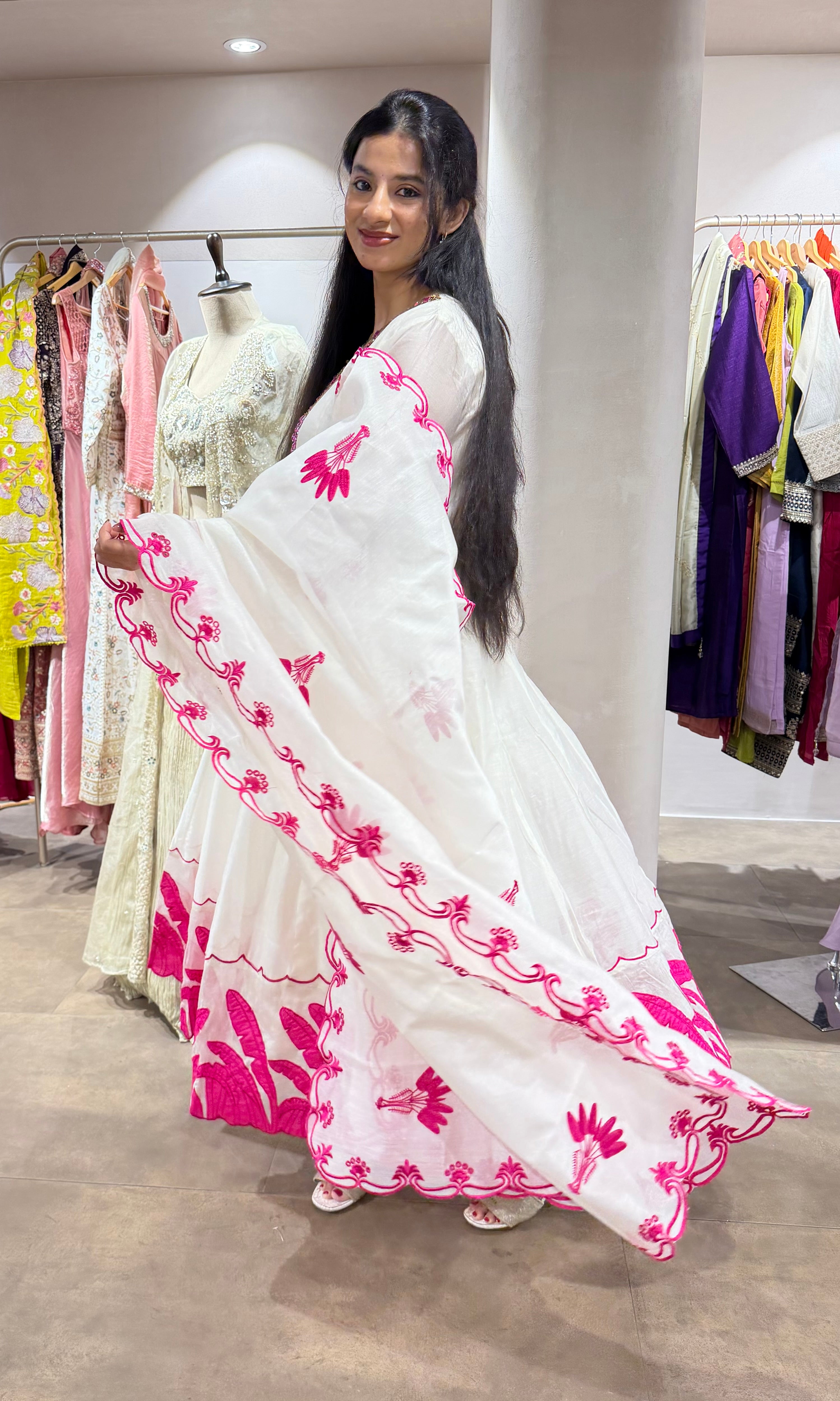 HALF WHITE & PINK ETHNIC ANARKALI SET