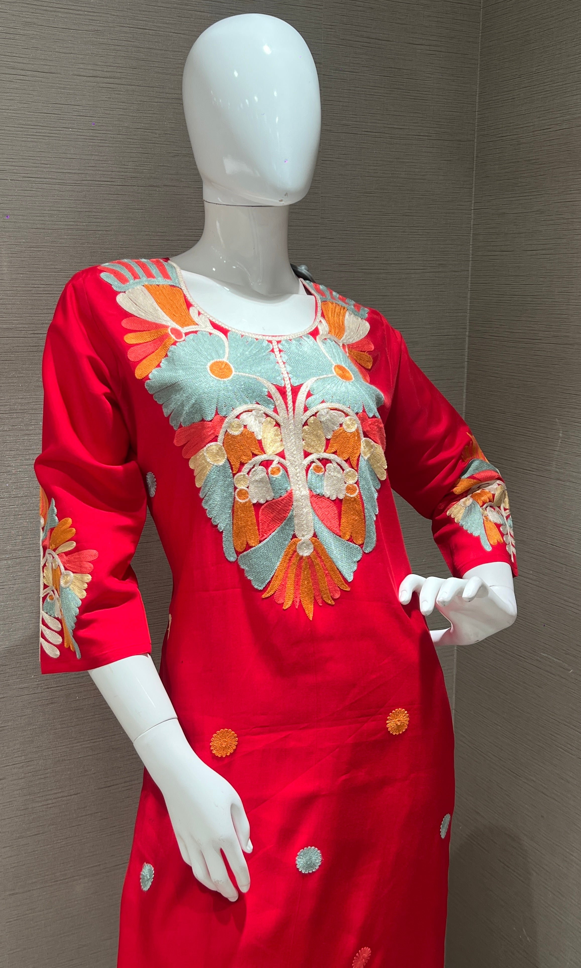 pink embroidered kurta set