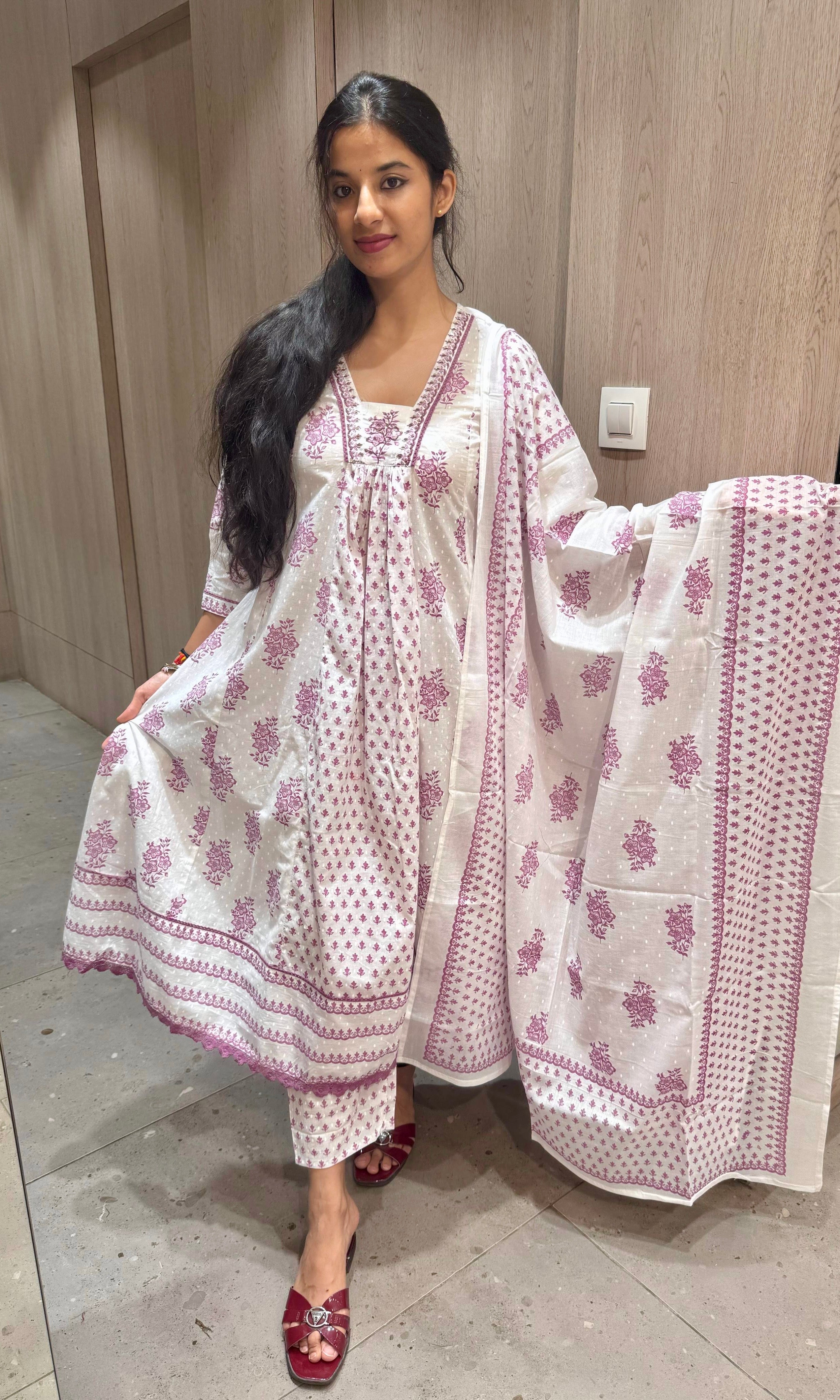 Lavender Anarkali frock with straight pant (k222)