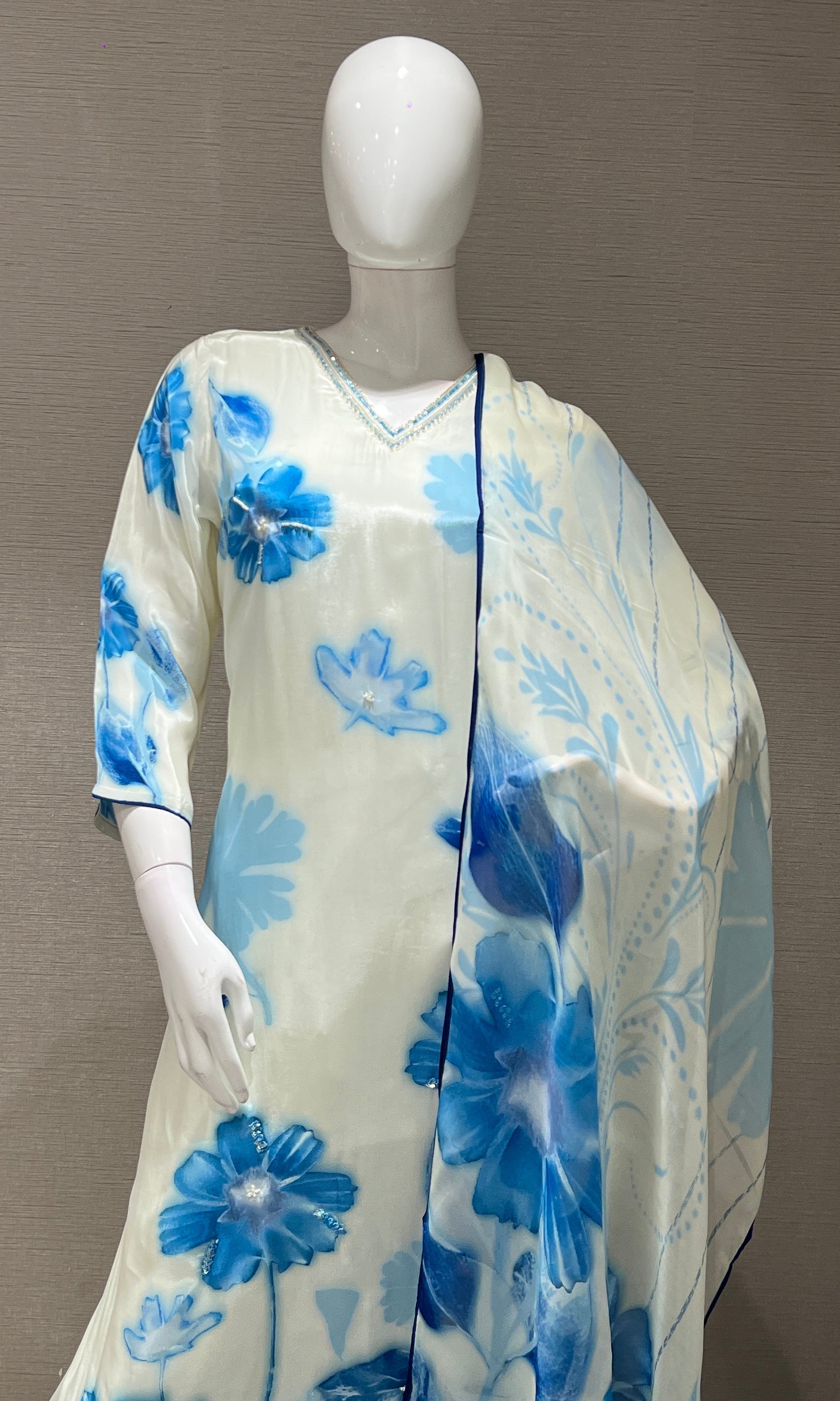 cream floral printed kurta set