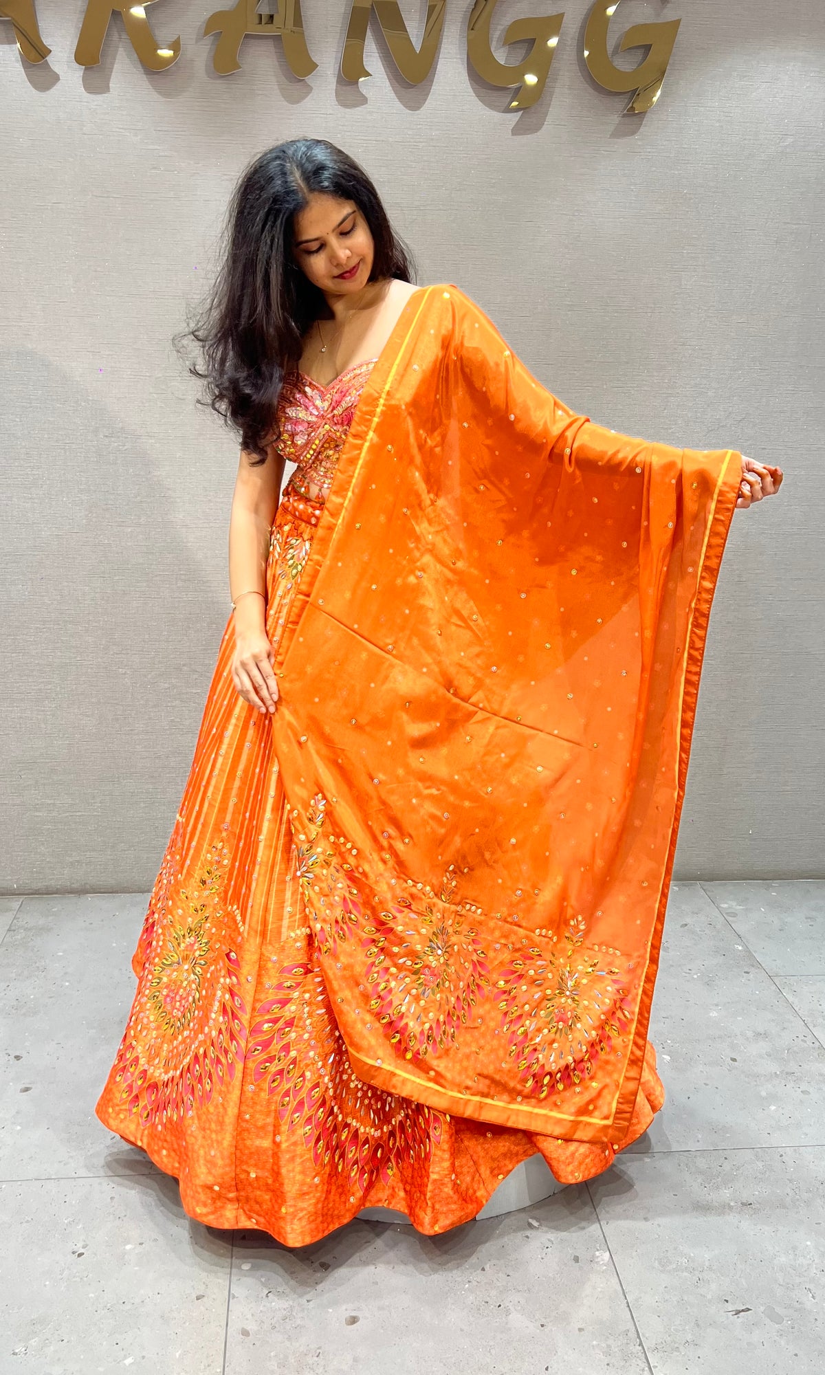 Orange Embroidered Organza Lehenga Choli Set