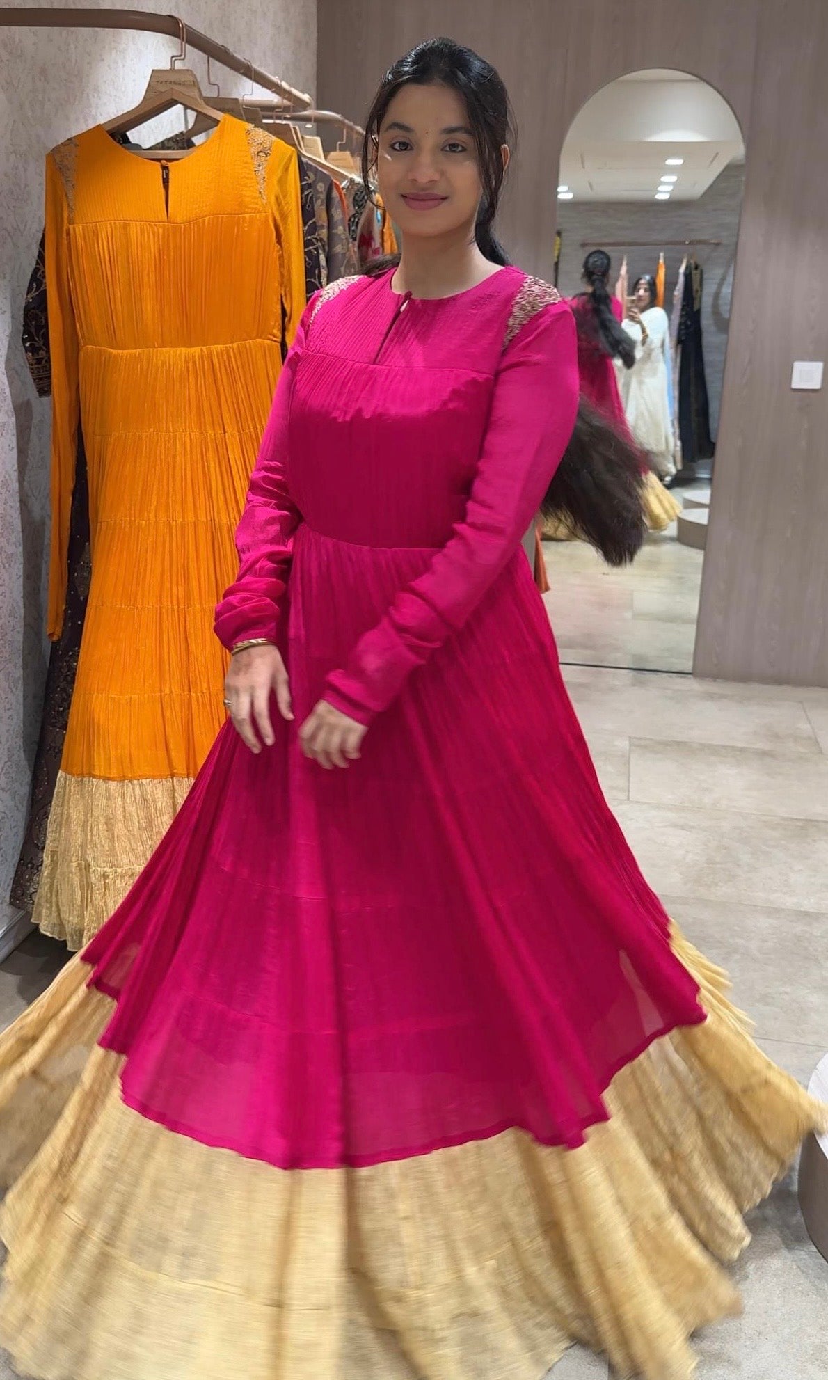 Pink Anarkali GOWN WITH GOLD BORDER