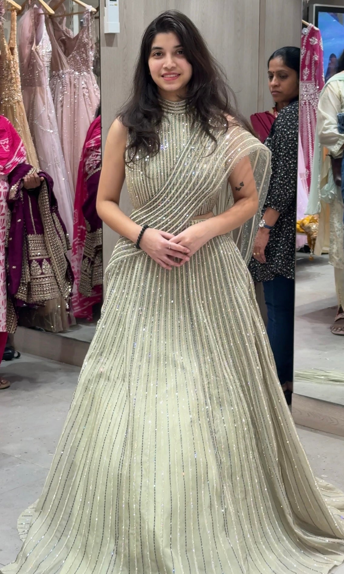 PISTA GREEN Gold Draped Lehenga Set