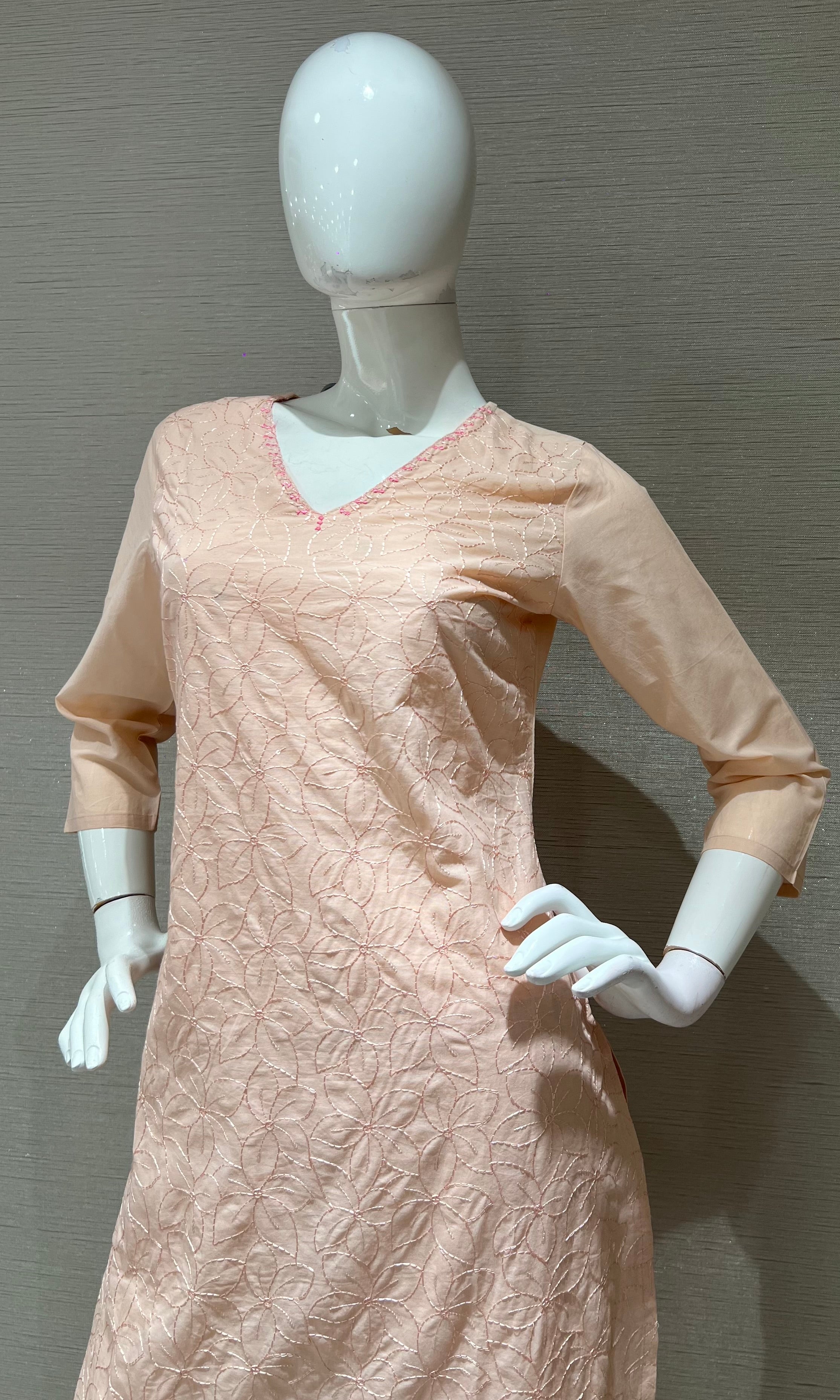 Peach Floral Kurta Set with Matching Dupatta