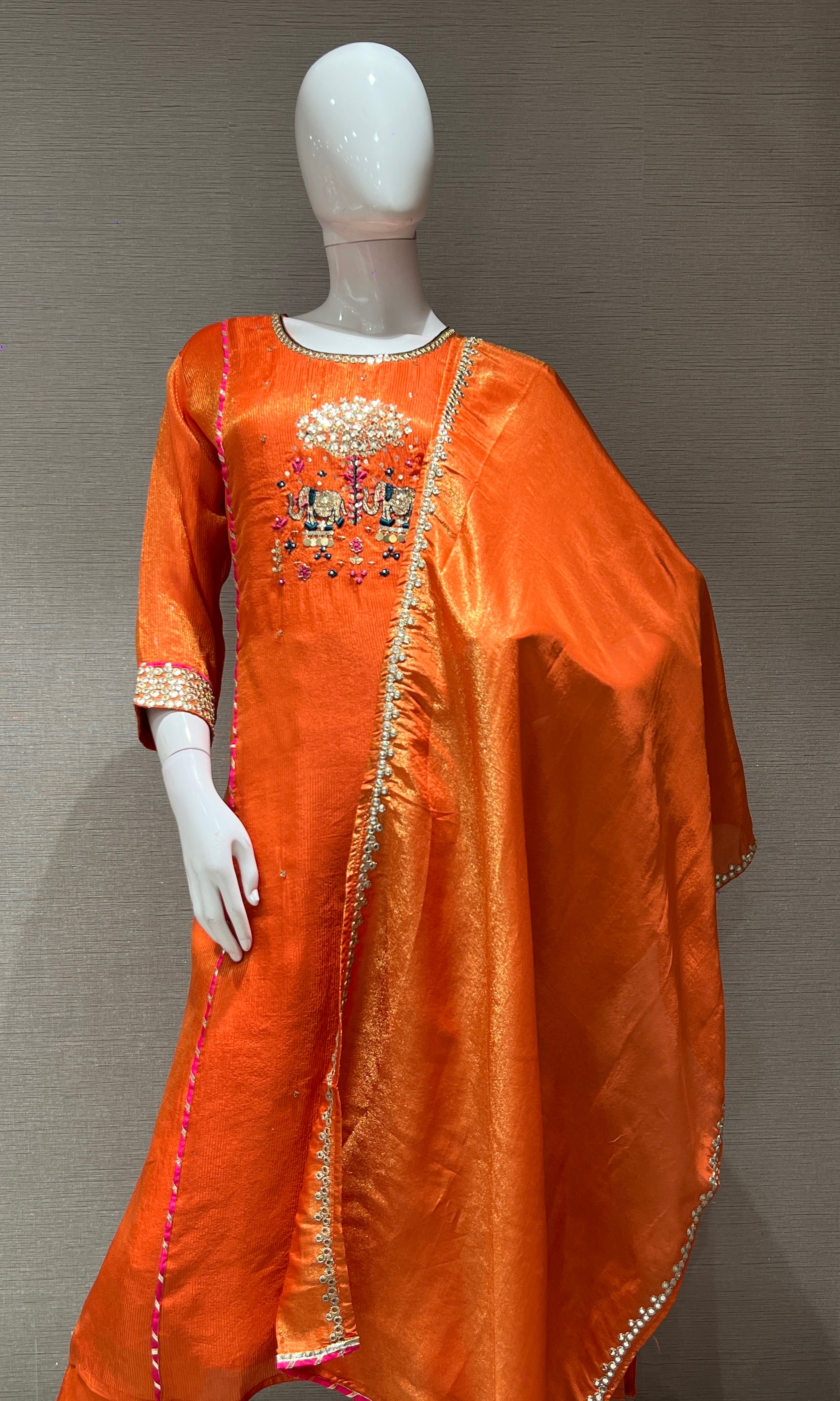 ORANGE EMBROIDERED kurta set with dupatta
