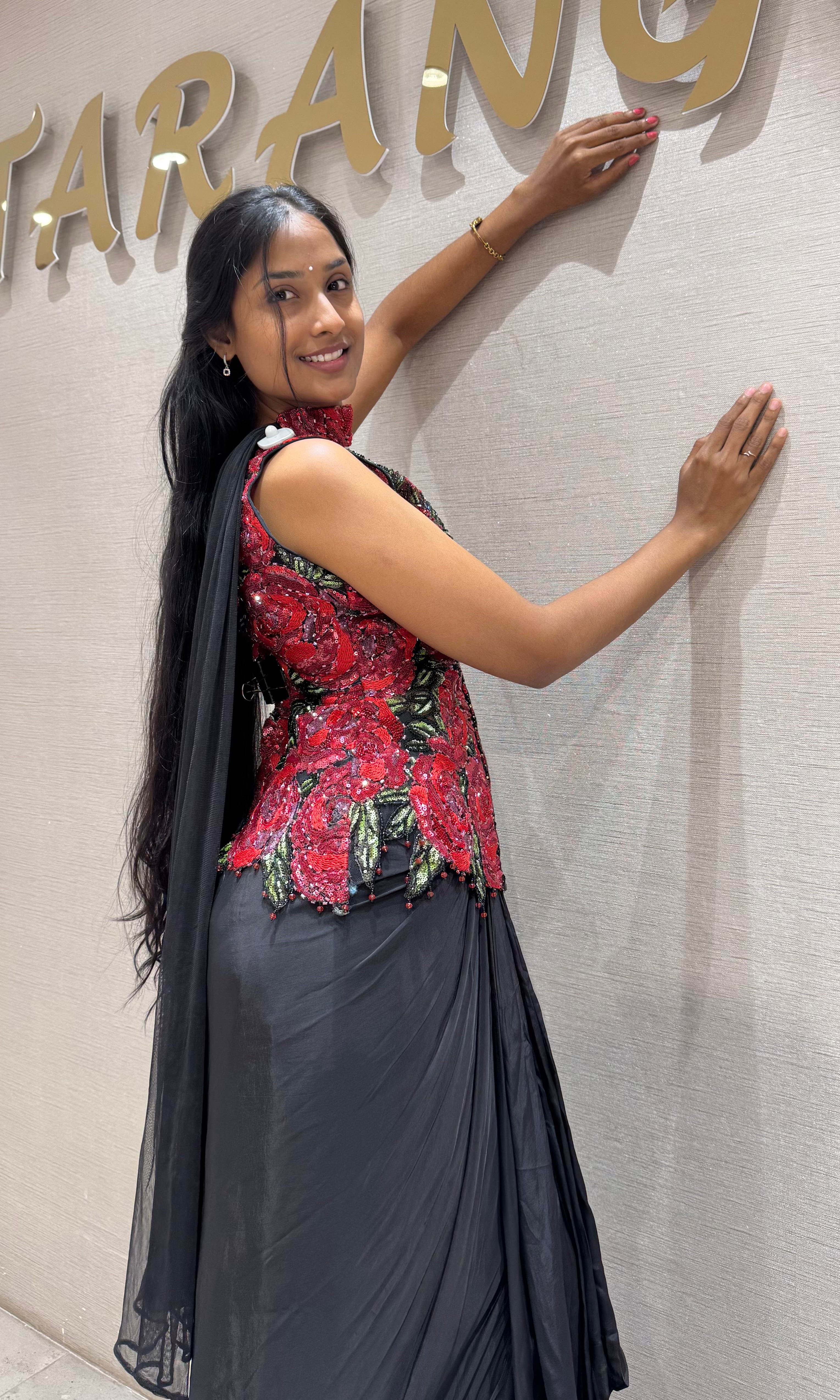 Black & Red Crimson Floral with Dhoti Pants