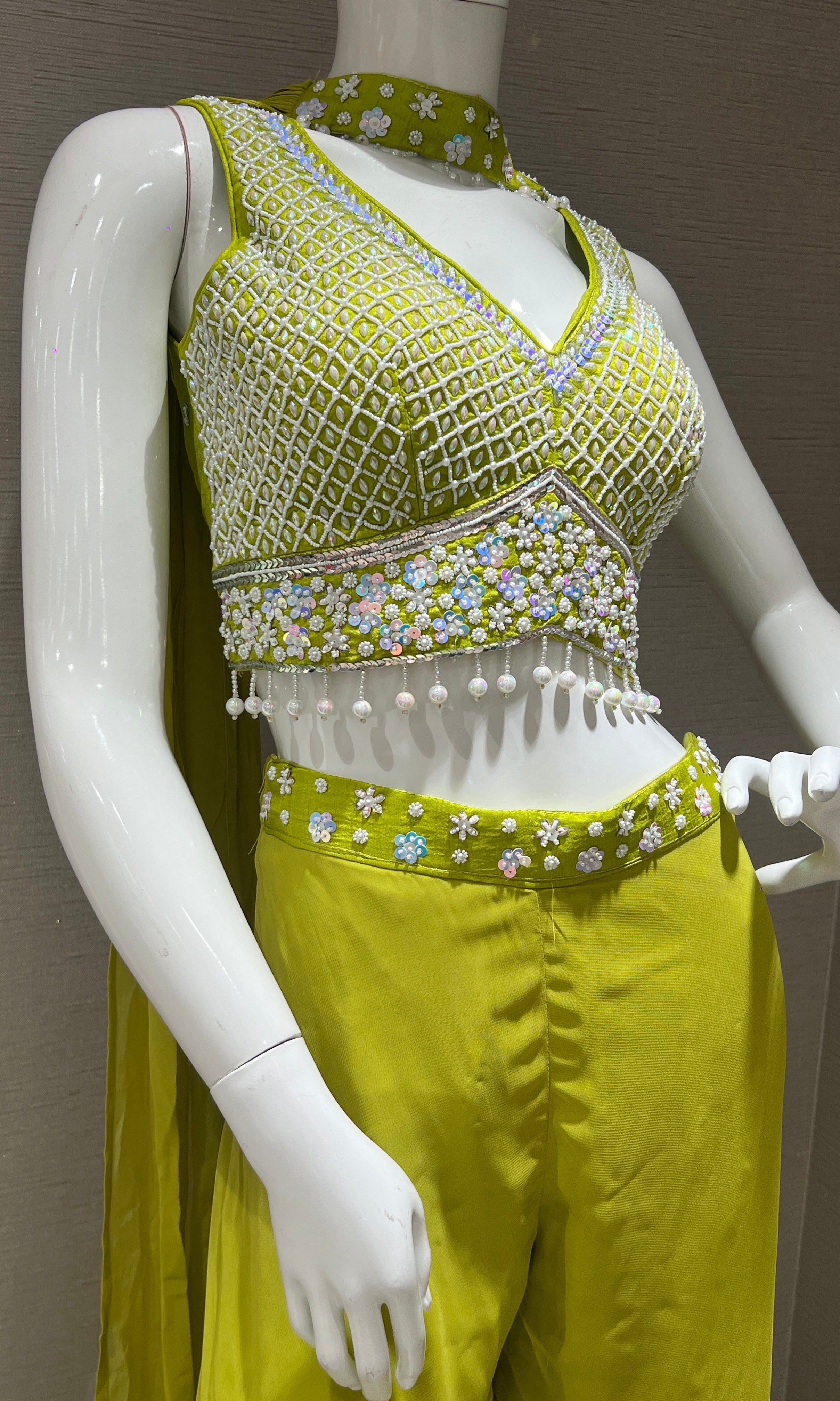 Green palazzo set with neck dupatta