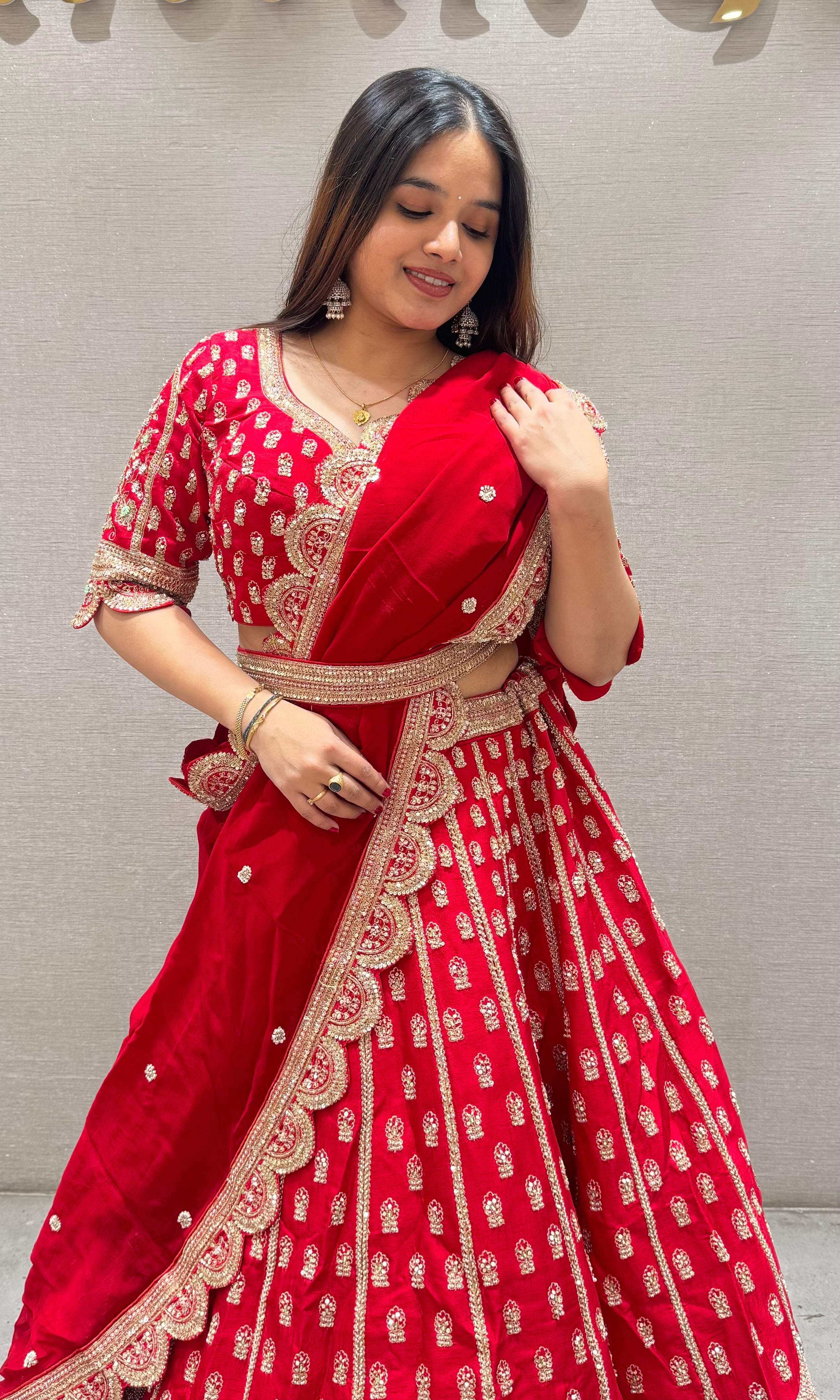 Royal Red lehenga with gold embroidery