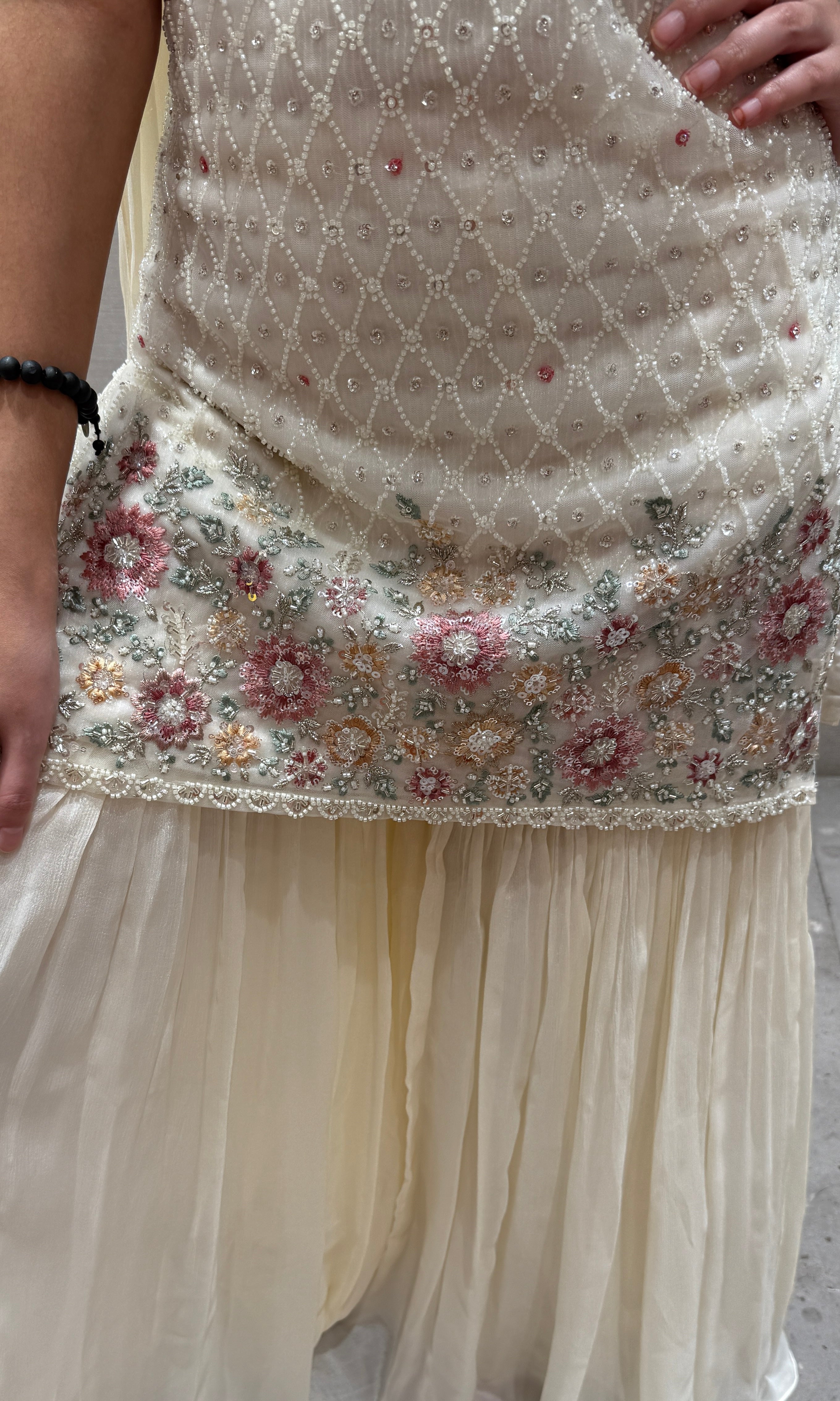 Cream Floral Embroidered Sharara Set