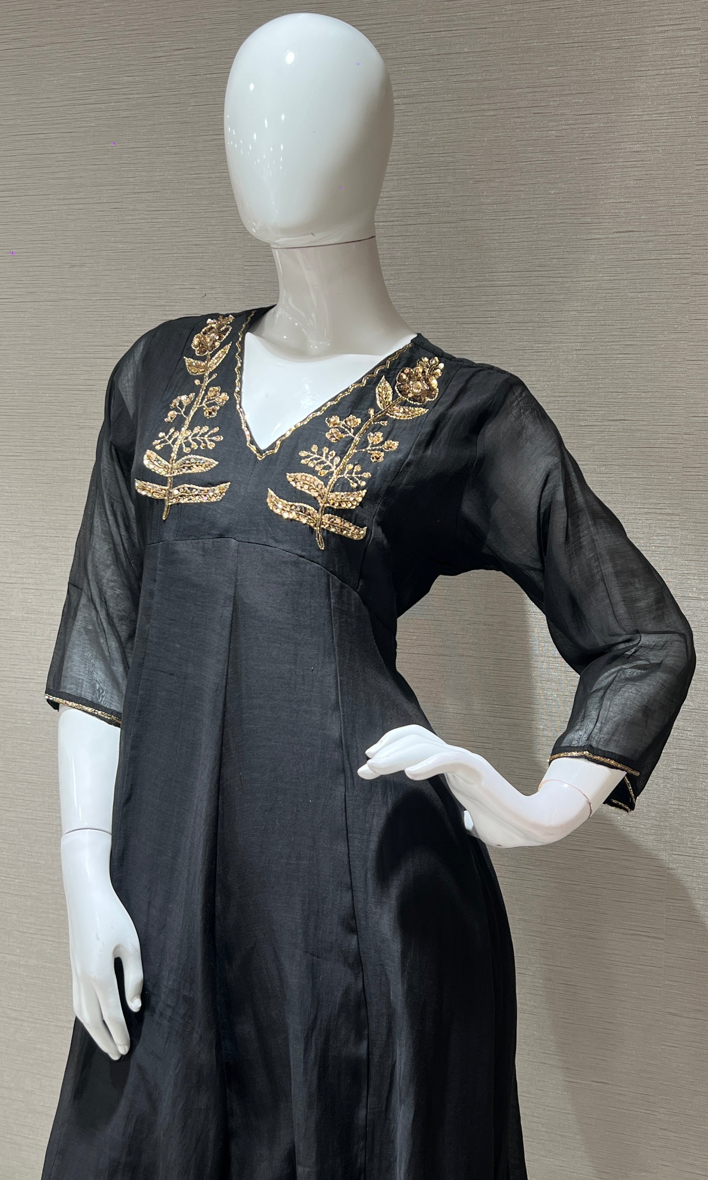 Black and Gold Embroidered Kurta Set