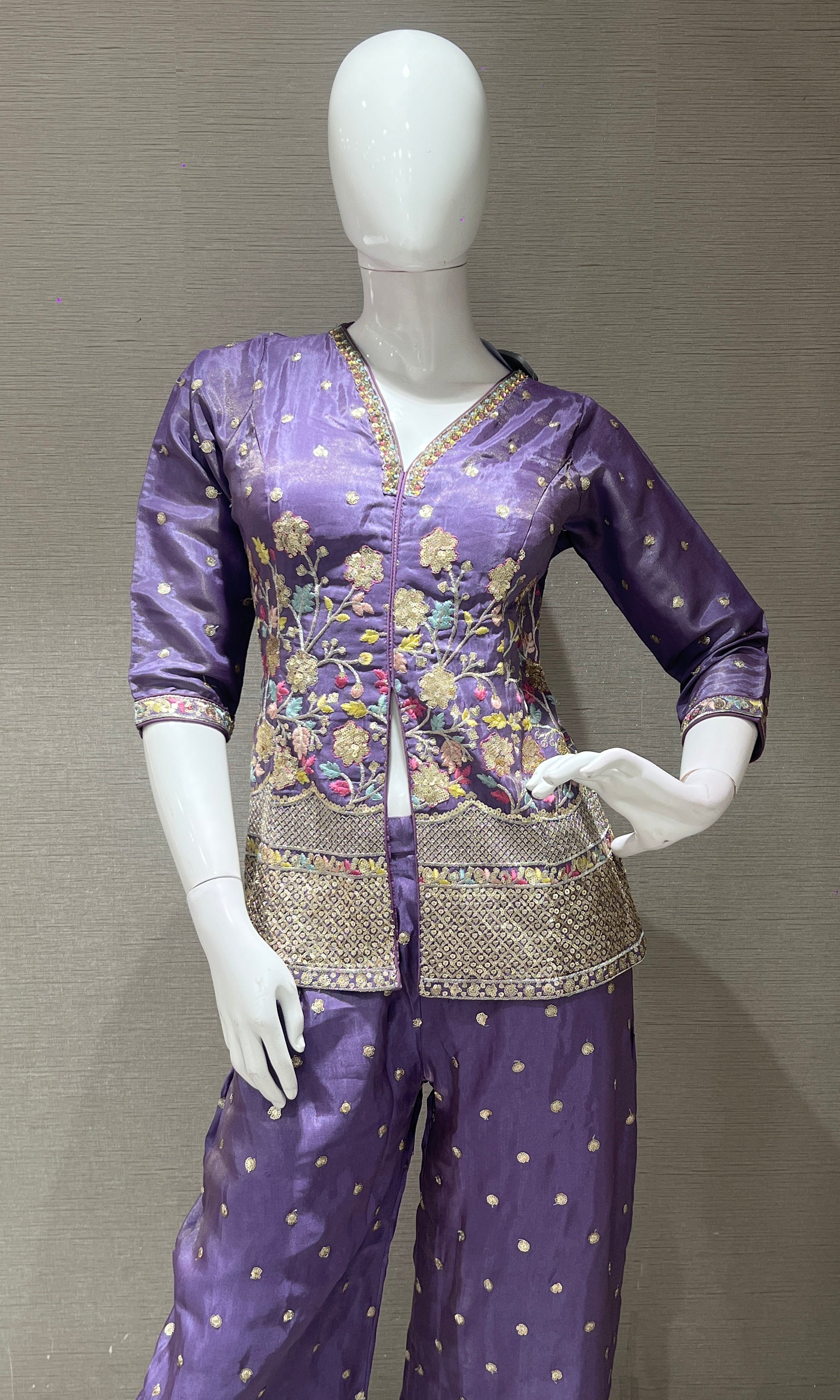 Light Purple Floral Embroidered Palazzo set