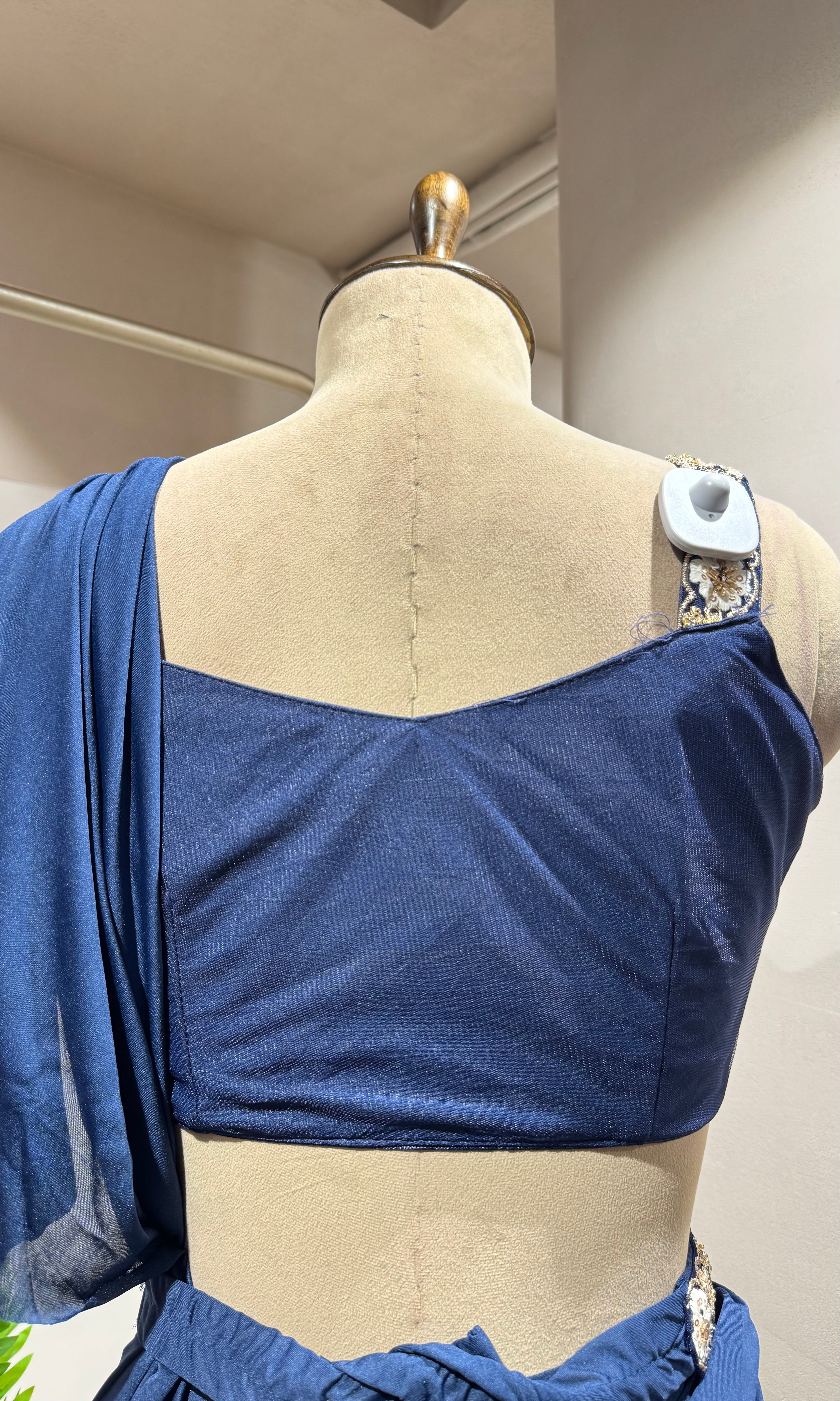Blue draped saree with corset blouse