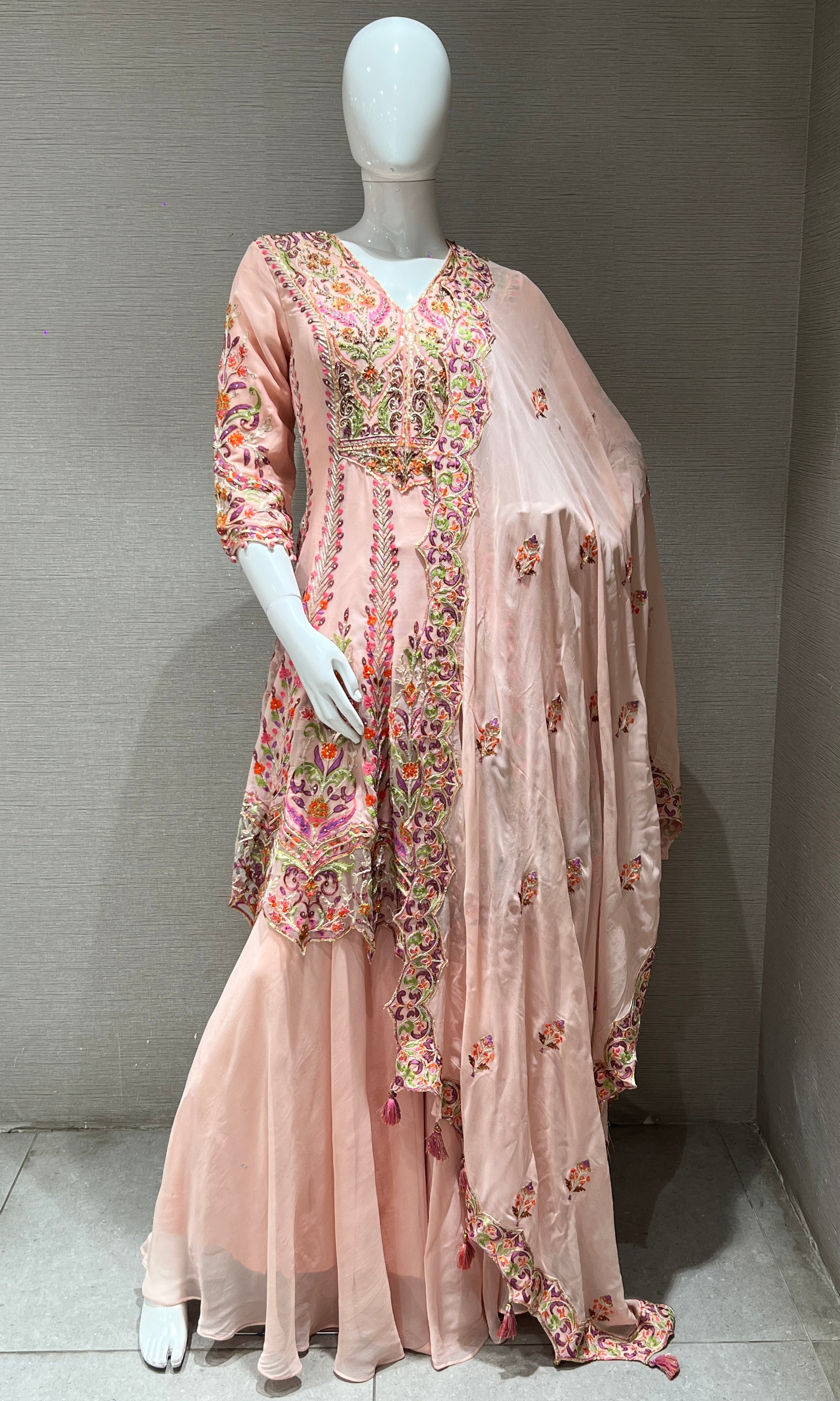 Peach Embroidered Sharara Palazzo