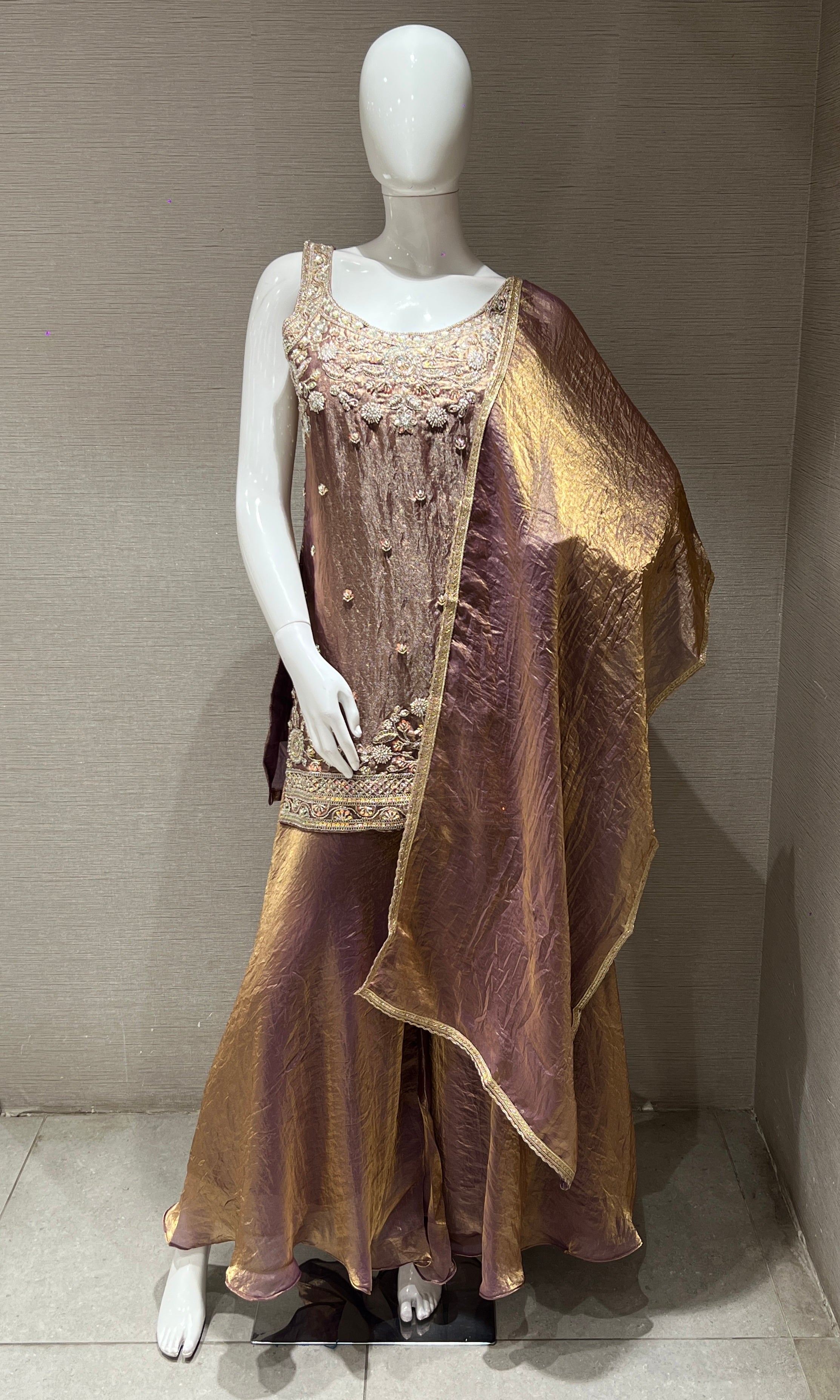 Purple Gold Embroidered Sharara Palazzo