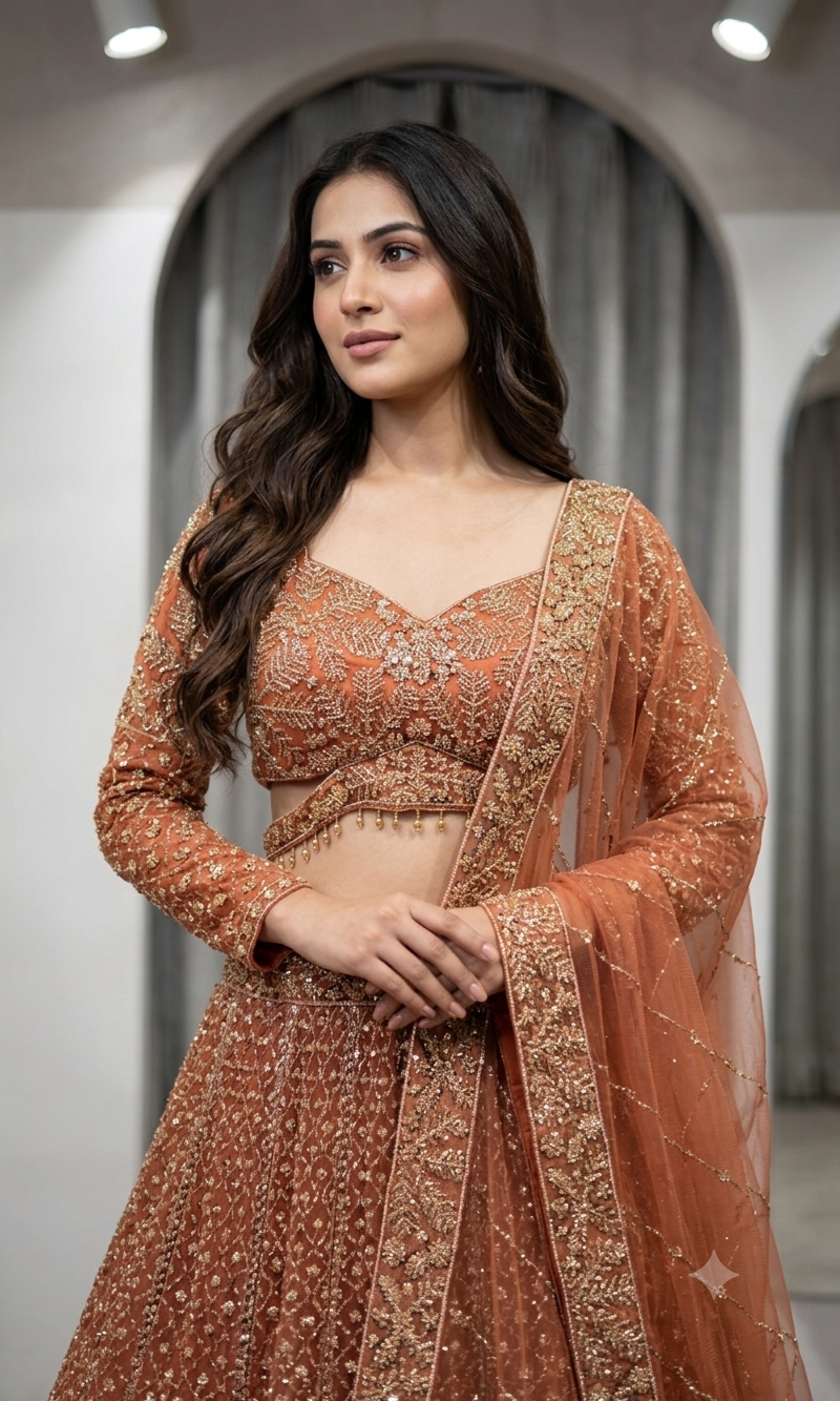 Rust Orange Georgette Lehenga set