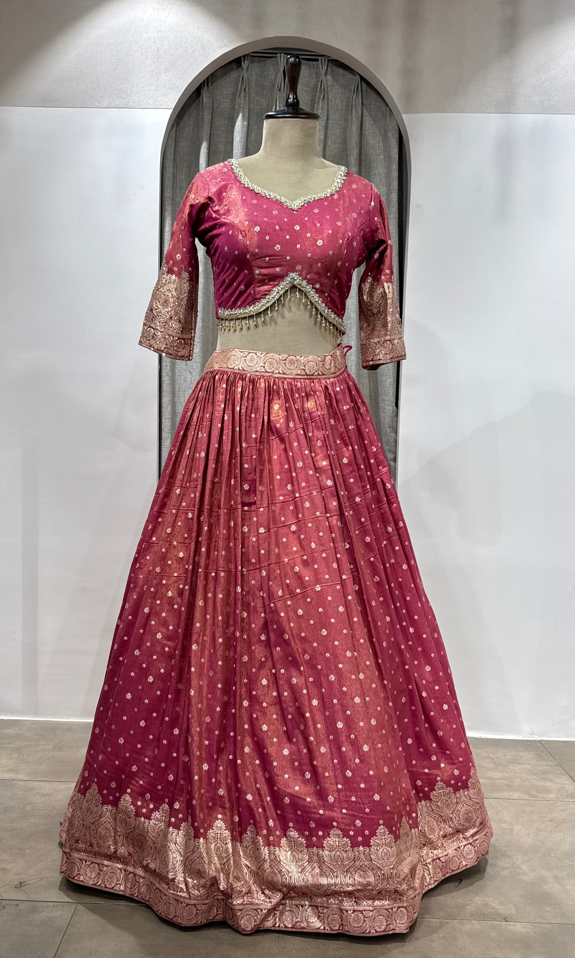 Pink Banarasi Lehenga Set with dupatta