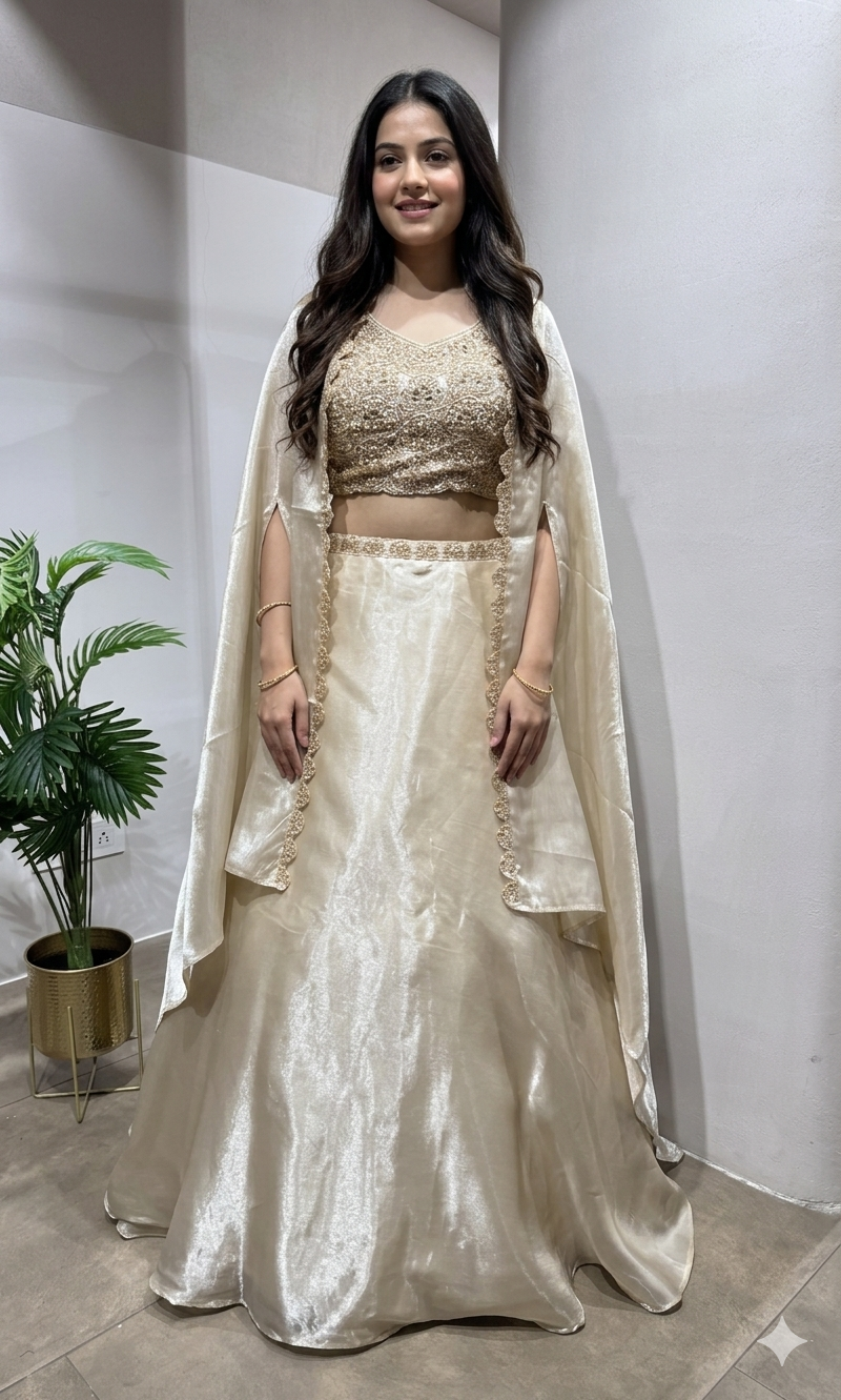 Bech Tissue Embroidered Jacket Lehenga Set