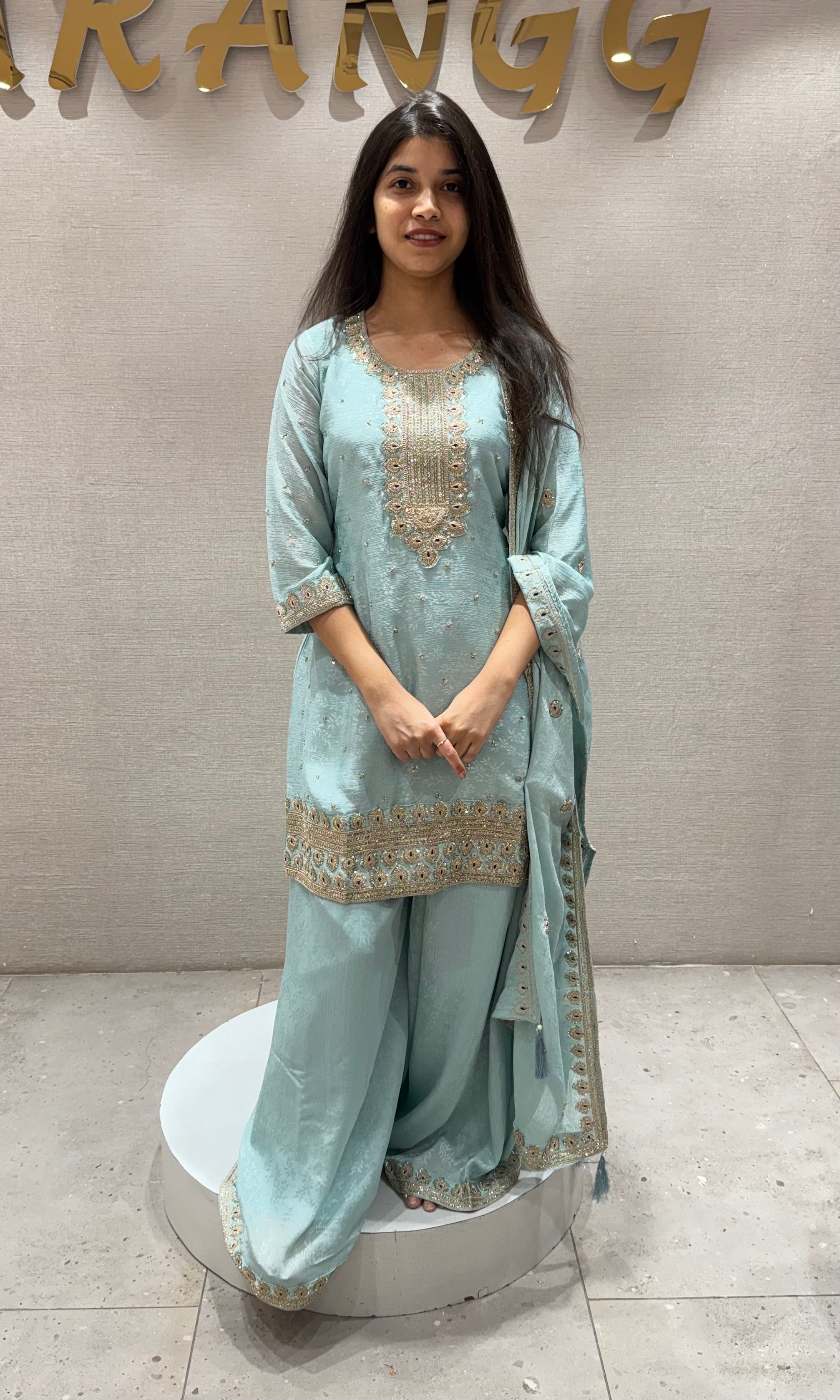 Sea blue GOLDEN EMBROIDERED Sharara SET