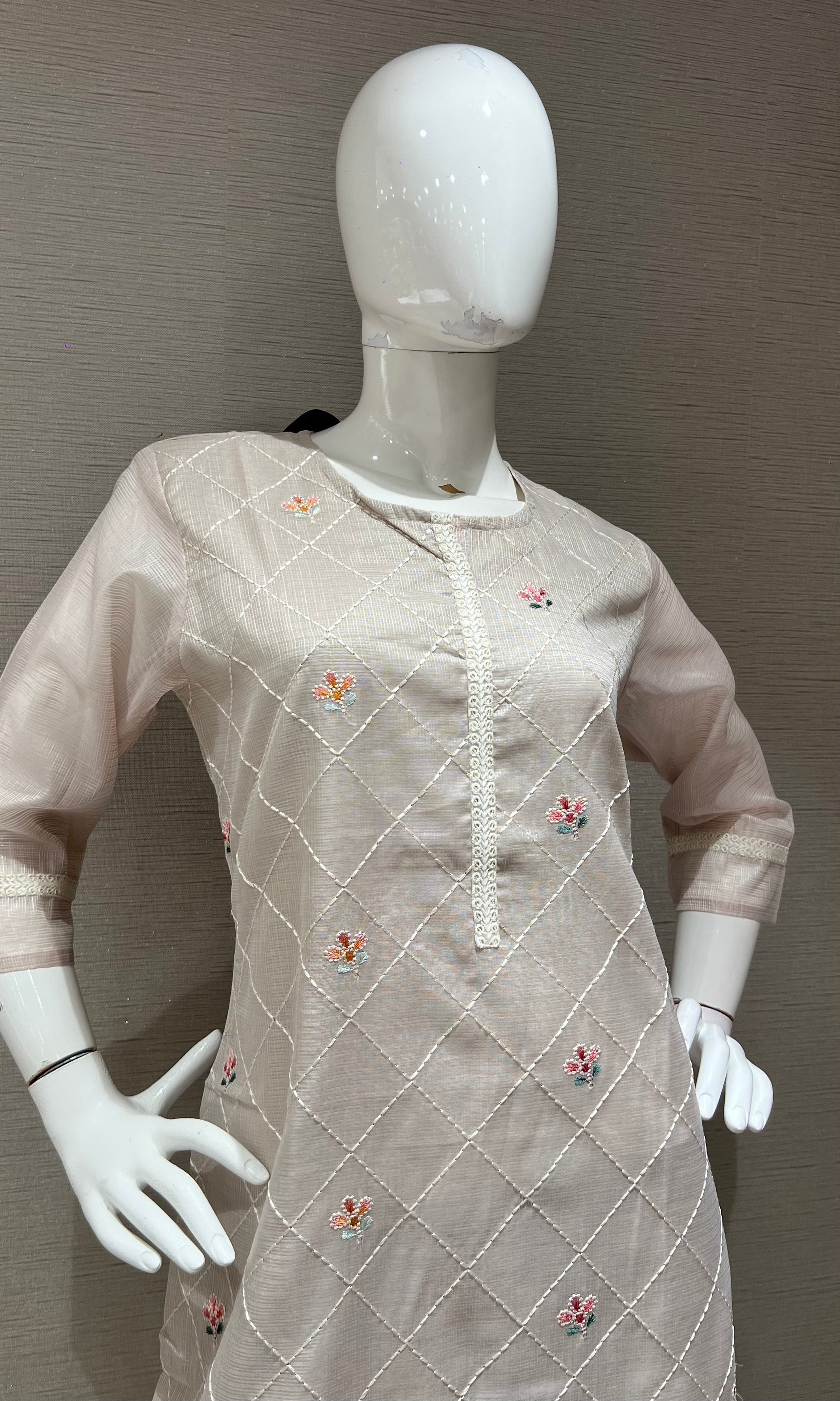 Light Pink floral Cotton Kurta Set
