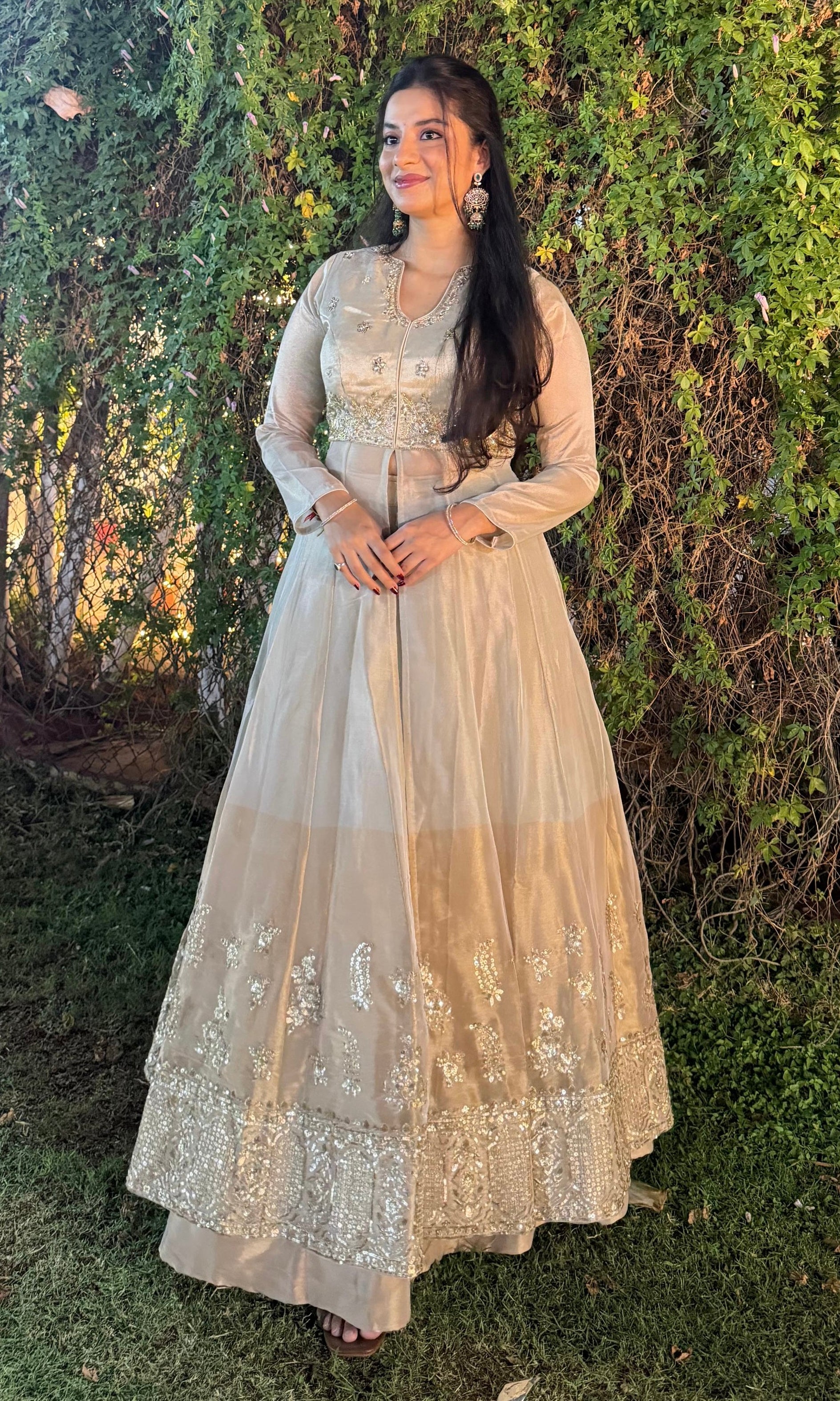 Half white FRONT SLIT EMBELLISHED ANARKALI
