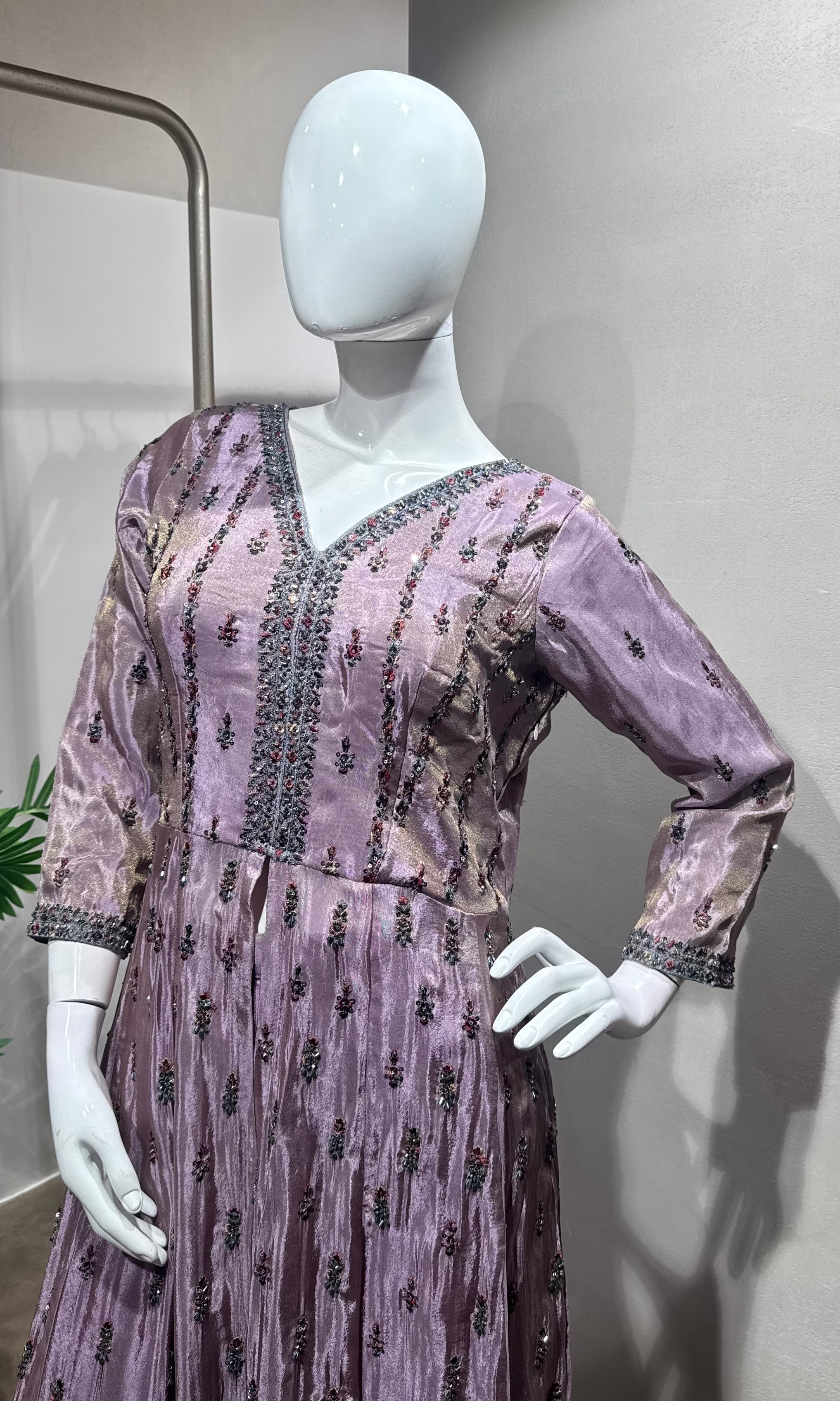 LIGHT Purple Chinon Silk Embroidered Palazzo Set