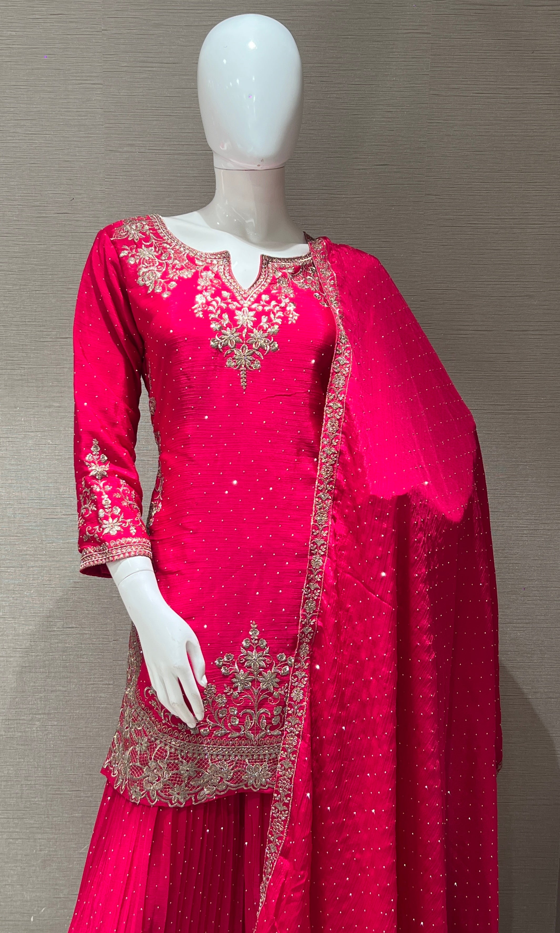 Magenta pink embroidered sharara