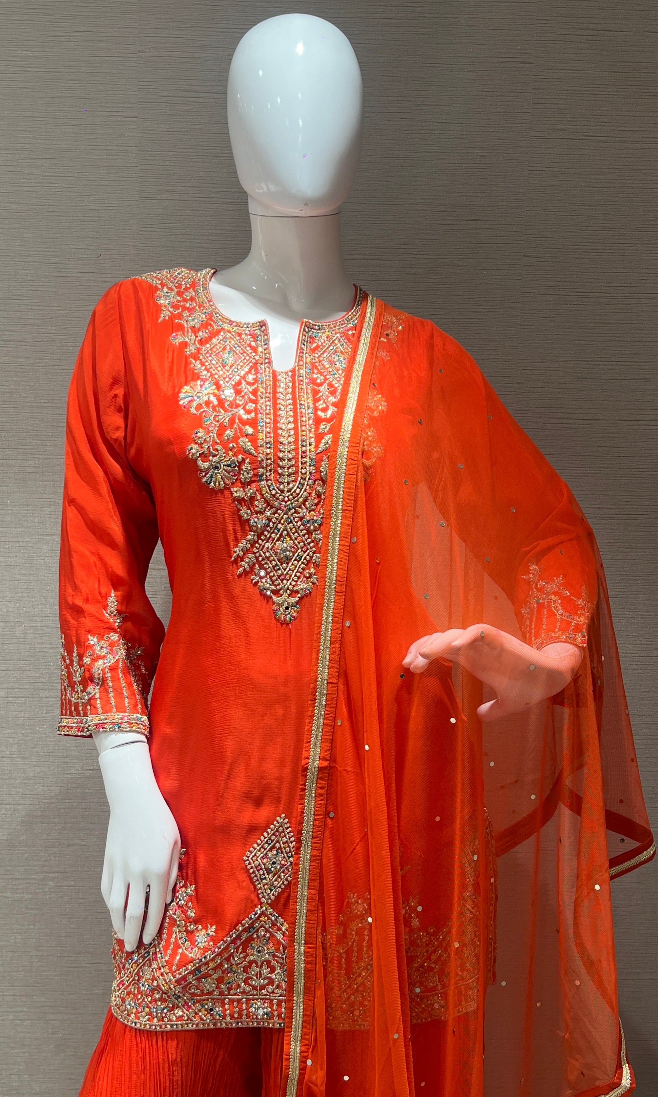Orange Embroidered Sharara Set