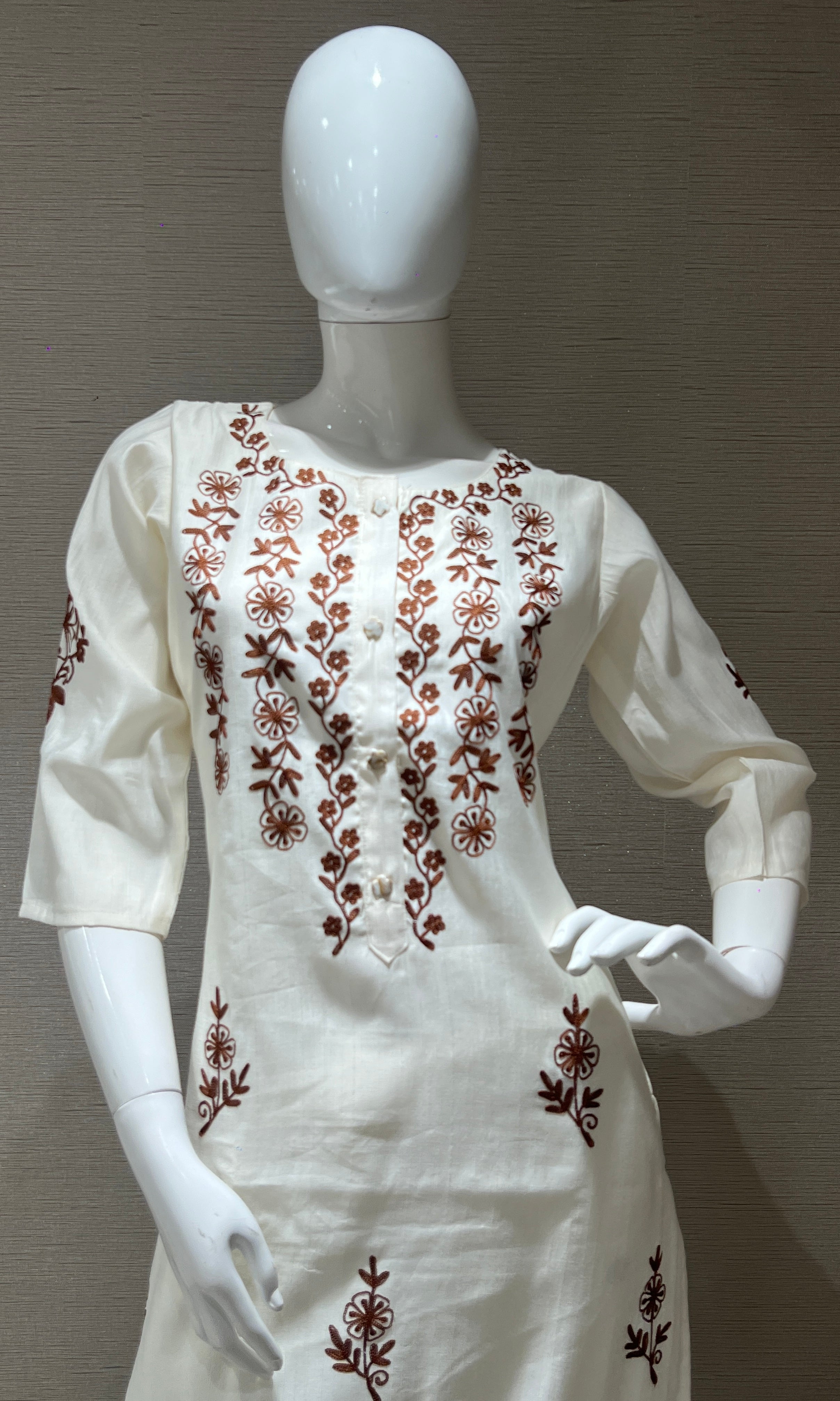 Elegant Cream Embroidered Kurti top