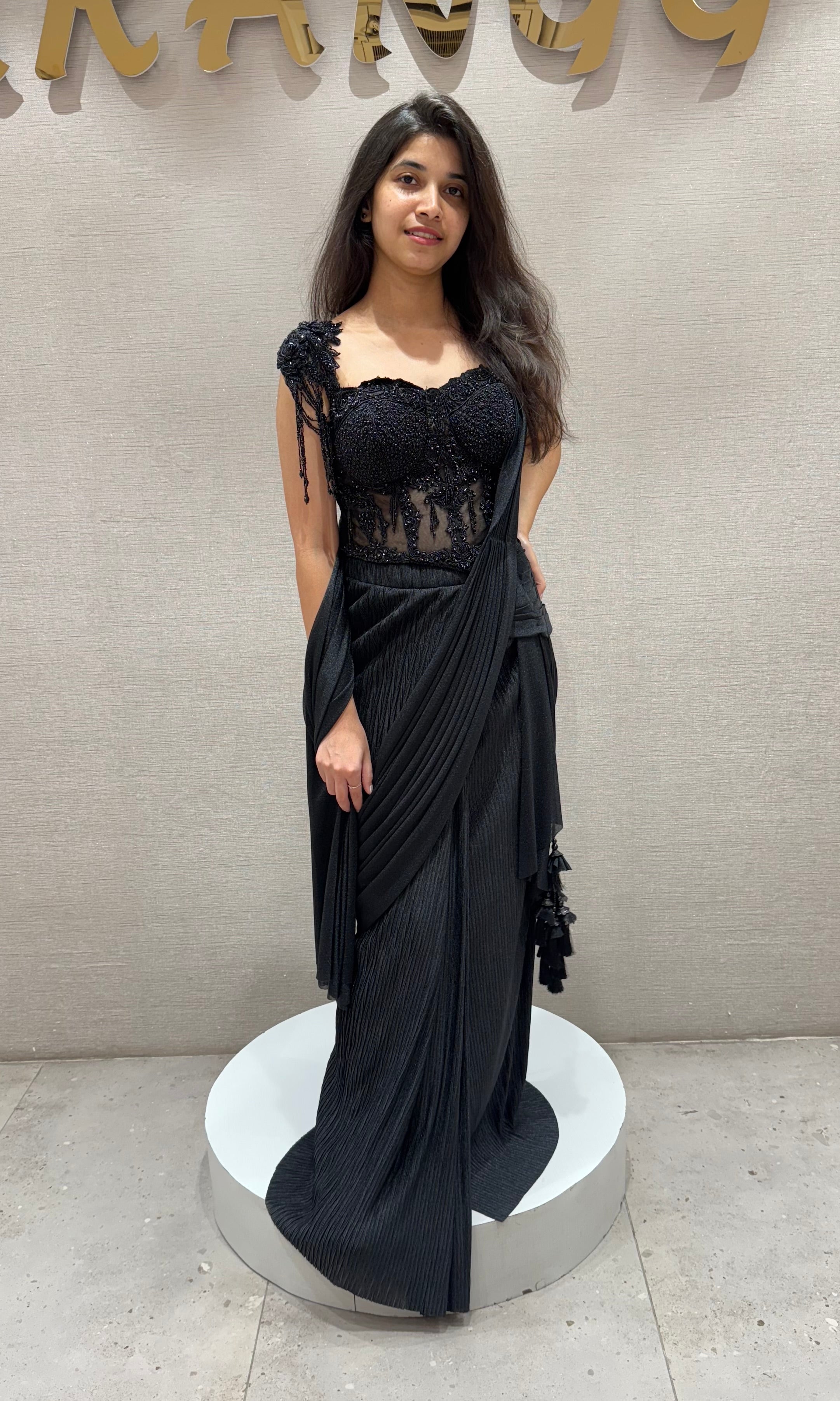 Black DRAPE SAREE WITH CORSET BLOUSE