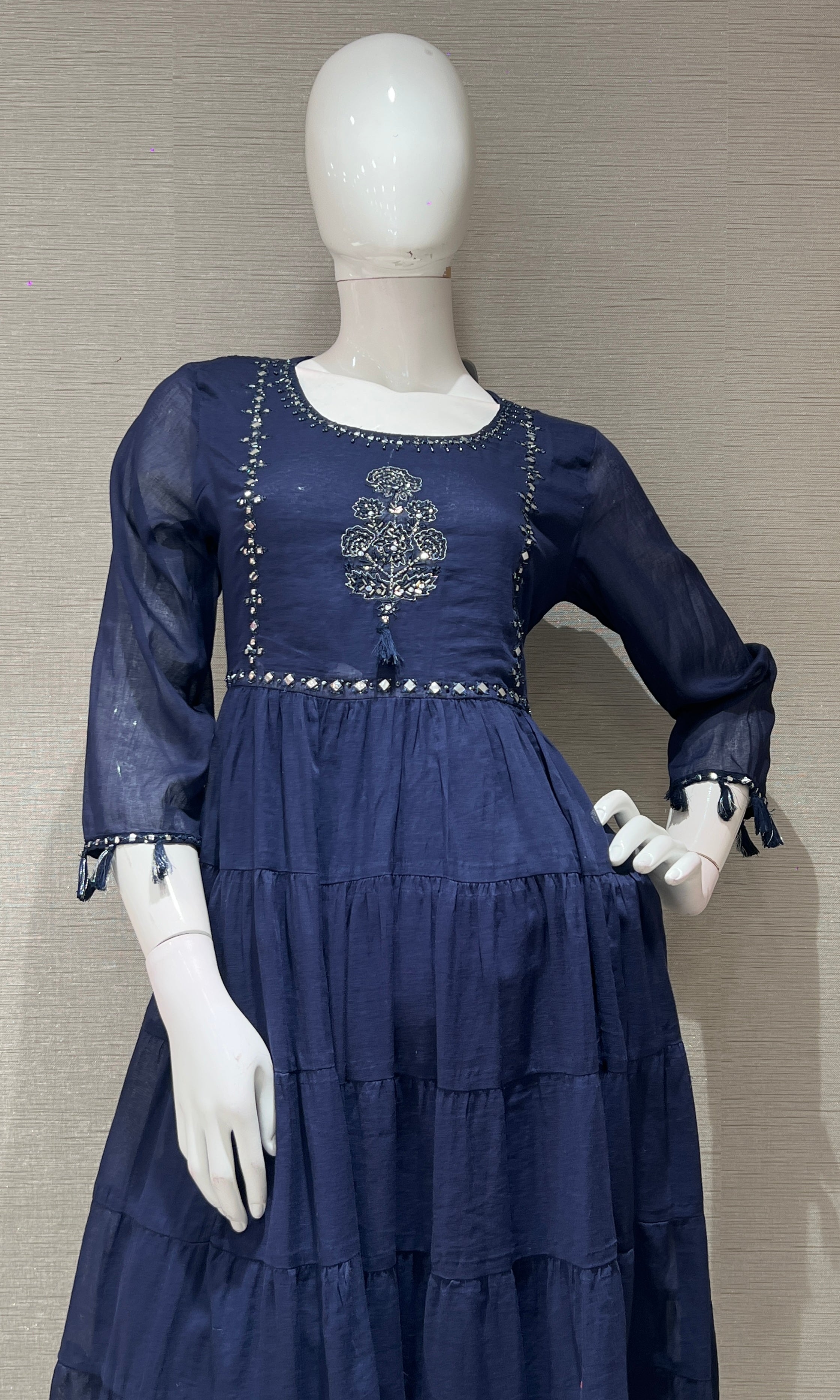 Blue ANARKALI EMBROIDERED kurta set